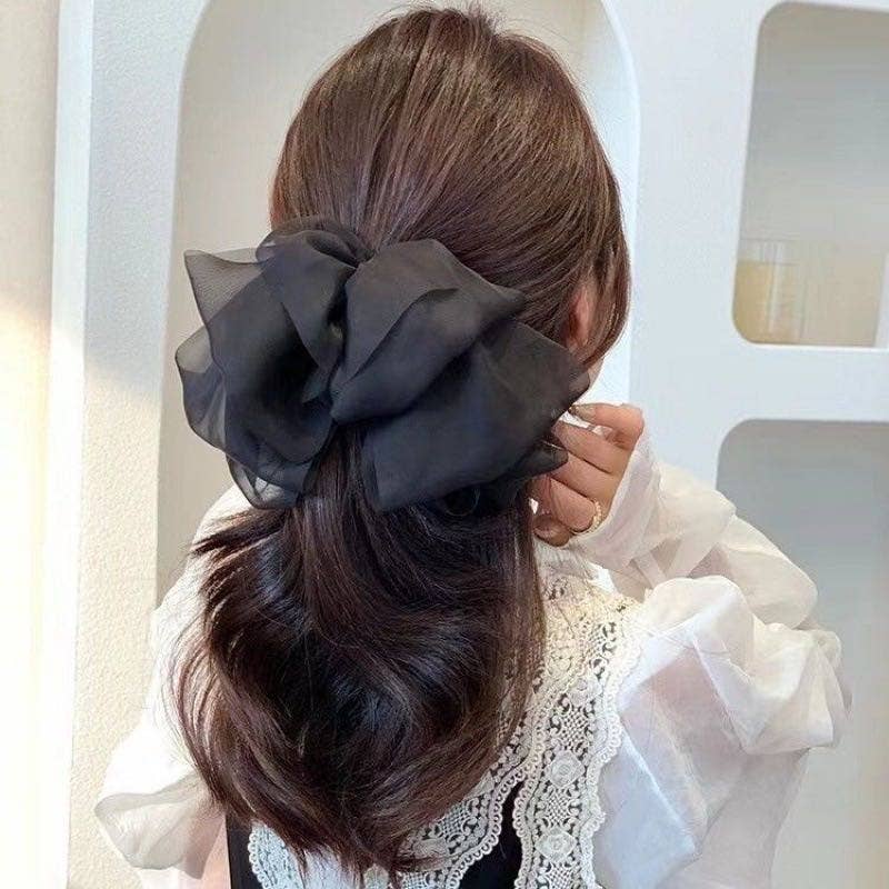 Fluffy Oversized Hair Bow Clip | Spring & Summer Hair Accessory (Beige, Black, Cream) - Image 2