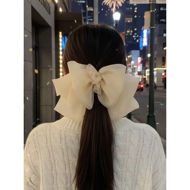 Fluffy Oversized Hair Bow Clip | Spring & Summer Hair Accessory (Beige, Black, Cream) - Image 4