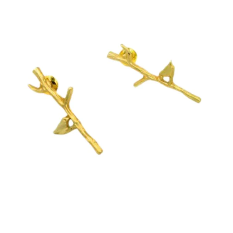 Bird and Twig Earrings in Gold - Image 2