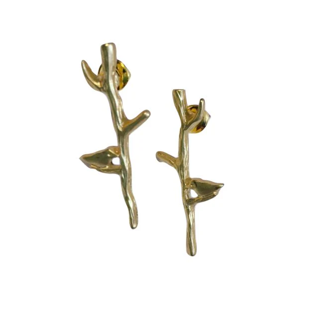 Bird and Twig Earrings in Gold - Image 3