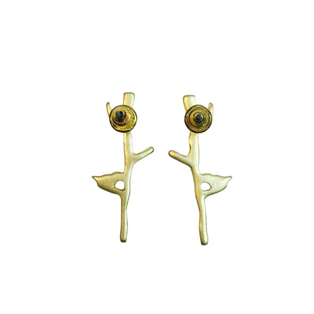 Bird and Twig Earrings in Gold - Image 4