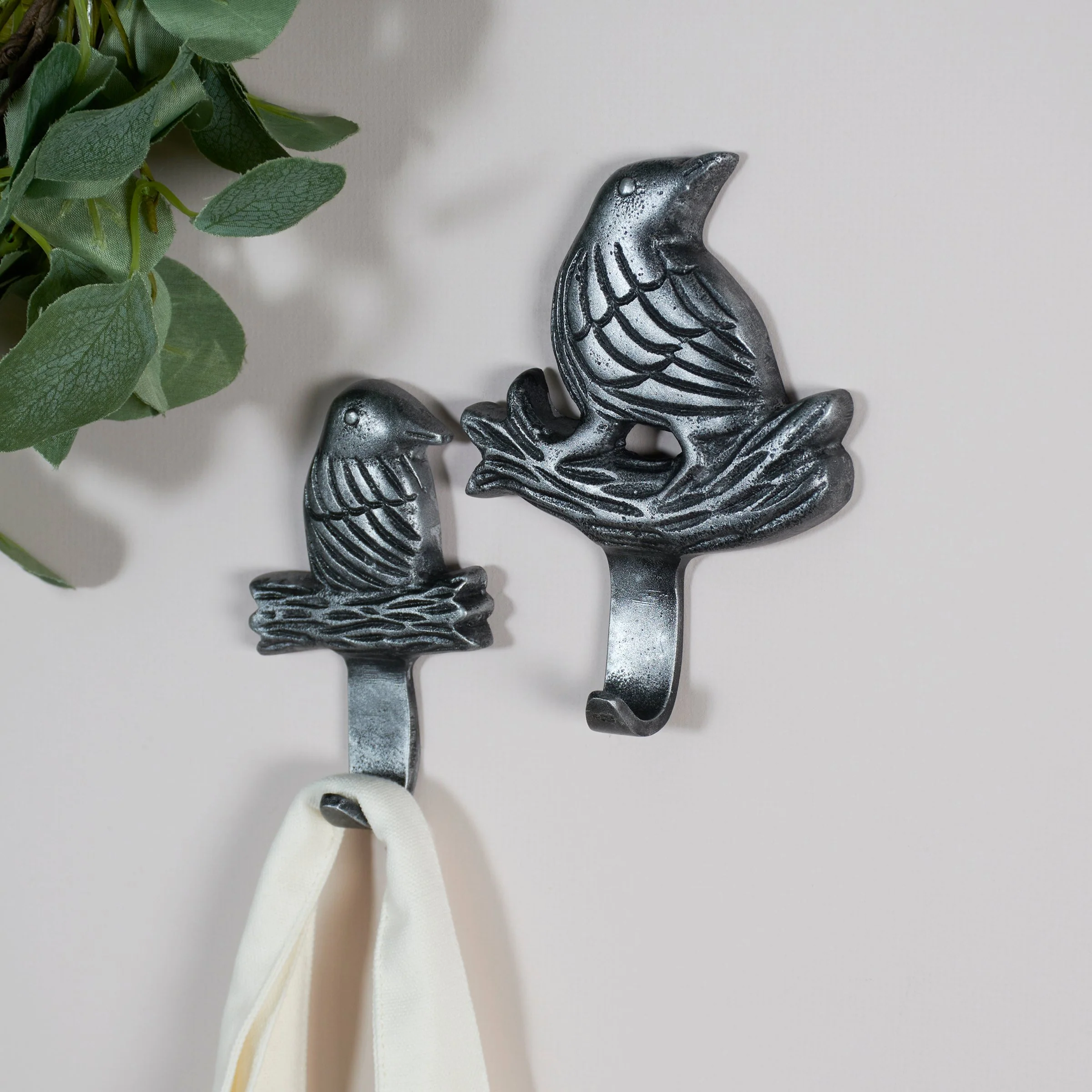 Decorative Bird Hook Set of 2 | Antique Metal Finish