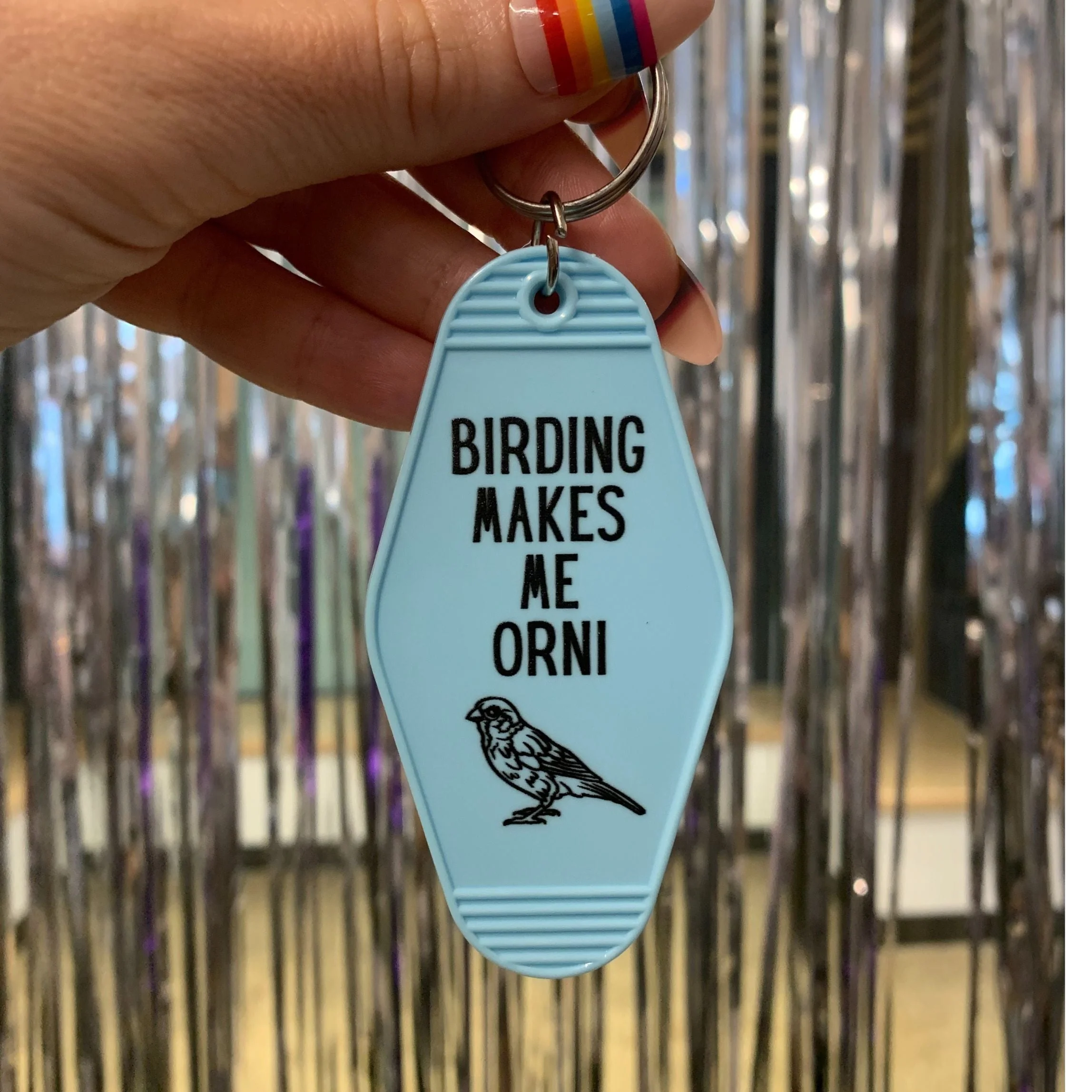 Birding Makes Me Orni Birdwatching Pun Motel Keychain - Image 10