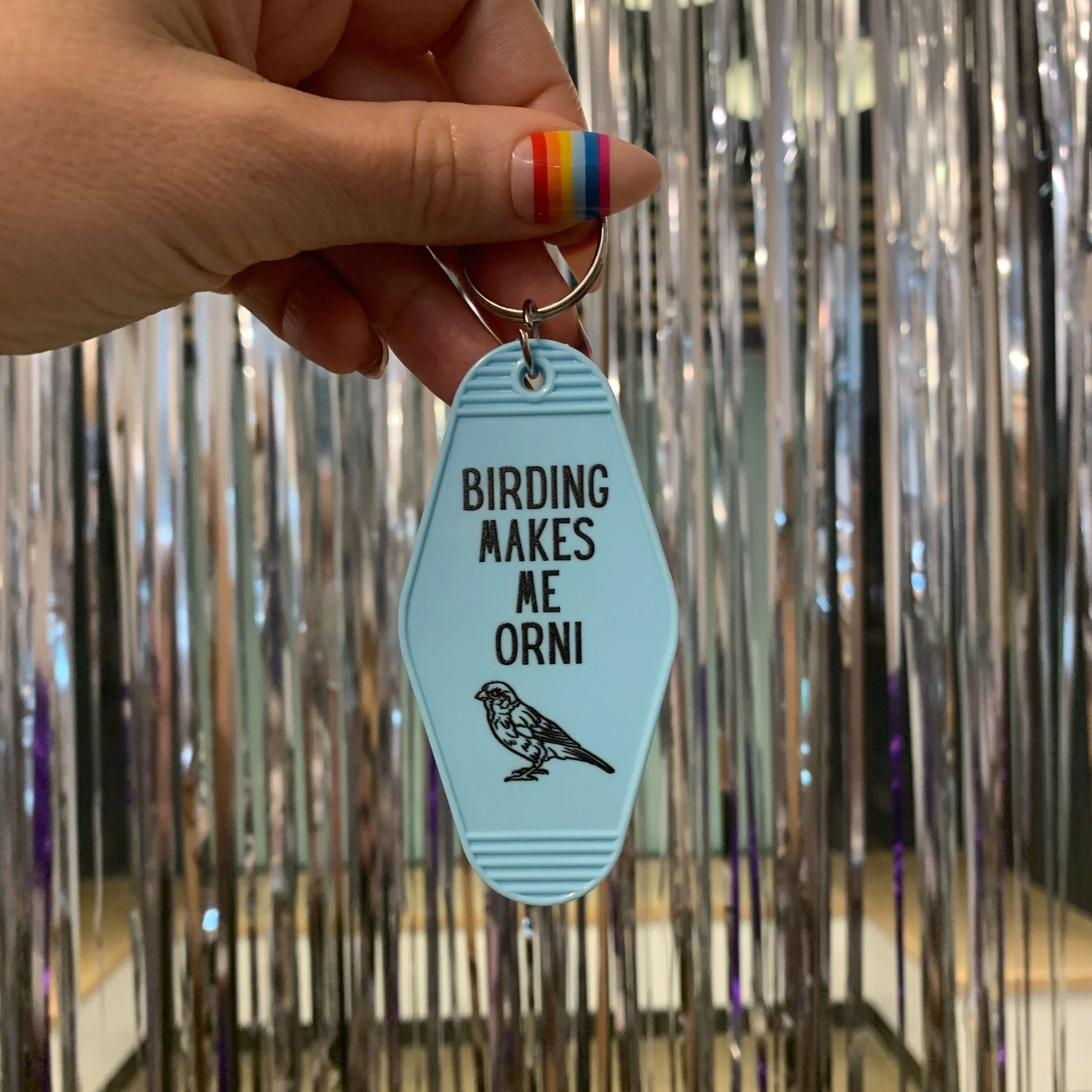 Birding Makes Me Orni Birdwatching Pun Motel Keychain - Image 11