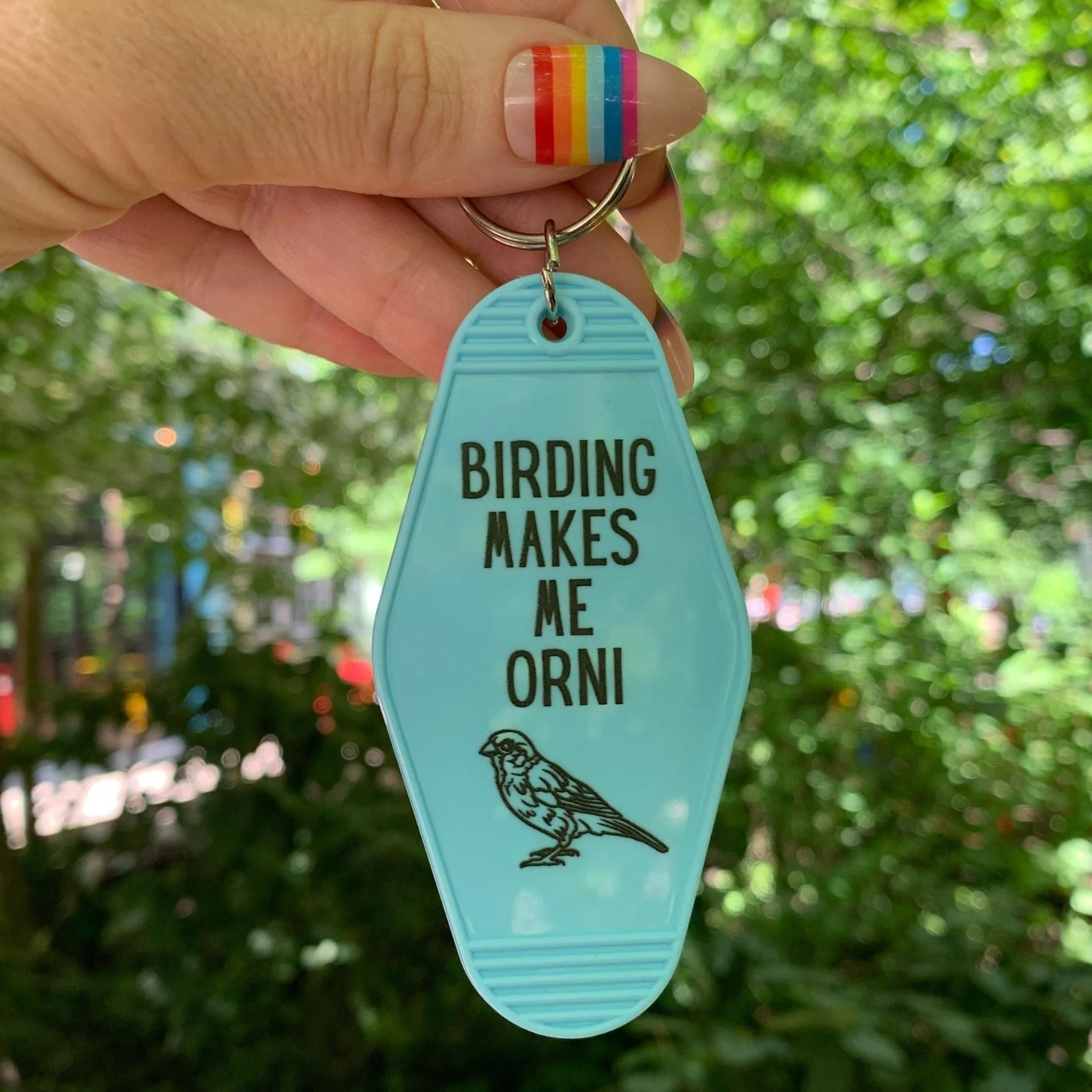 Birding Makes Me Orni Birdwatching Pun Motel Keychain - Image 8