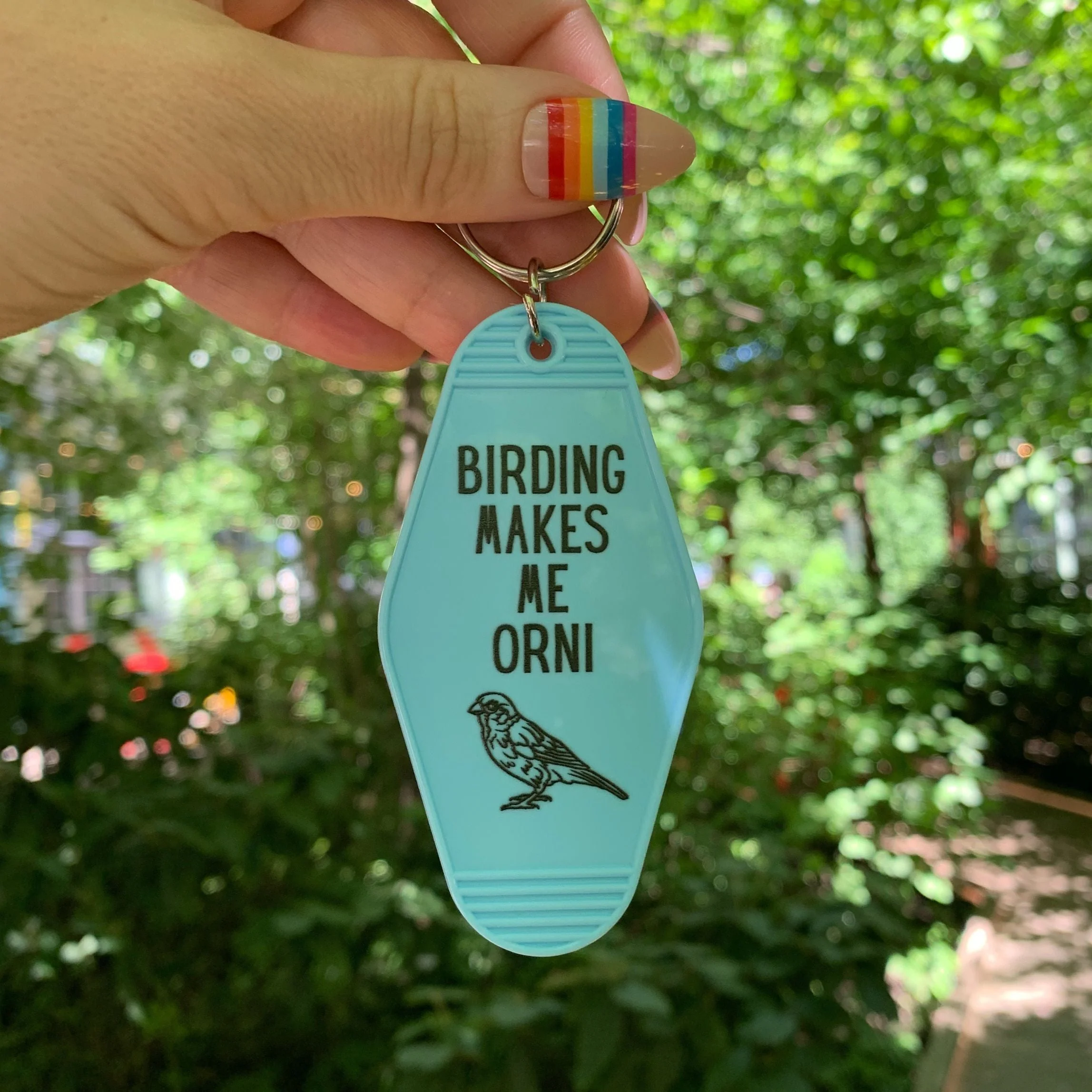 Birding Makes Me Orni Birdwatching Pun Motel Keychain - Image 9
