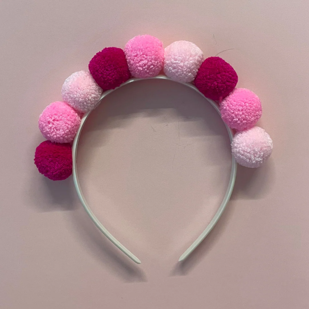 Birthday Pom Pom Headband in Red and Pink - Image 3