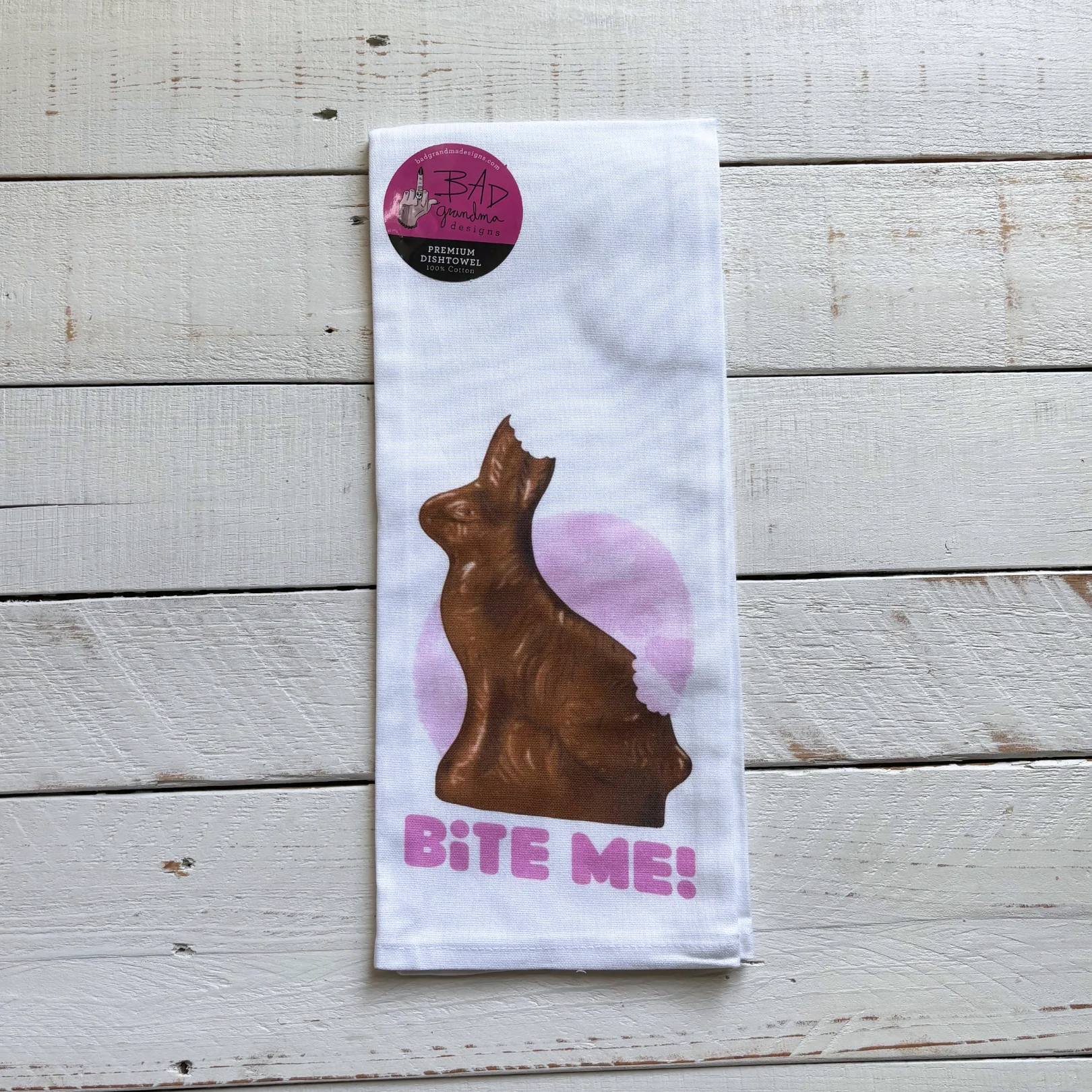 Bite Me Chocolate Bunny Kitchen Dishtowel | Cotton Hand Tea Dishcloth - Image 4