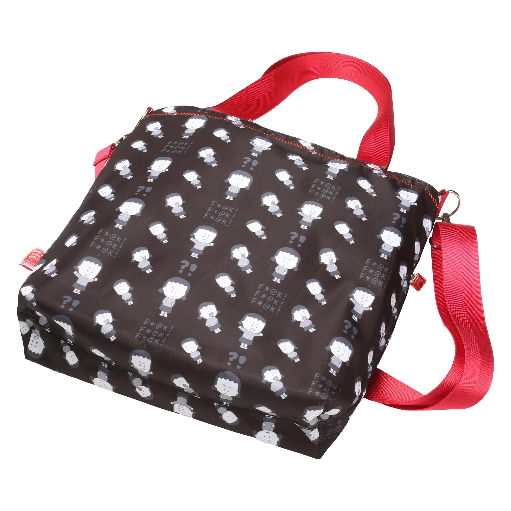 Black "Angry Little Girls F@*K F@*K F@*K" Pattern Tote Cross Body Bag | Sling Handbag | 38" x 32" - Image 3
