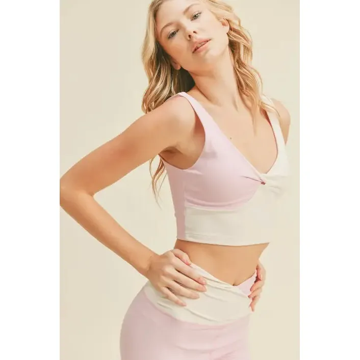 Color Block Front-Twist Top & Leggings Set in Black or Pink [Sizes S-L] - Image 2