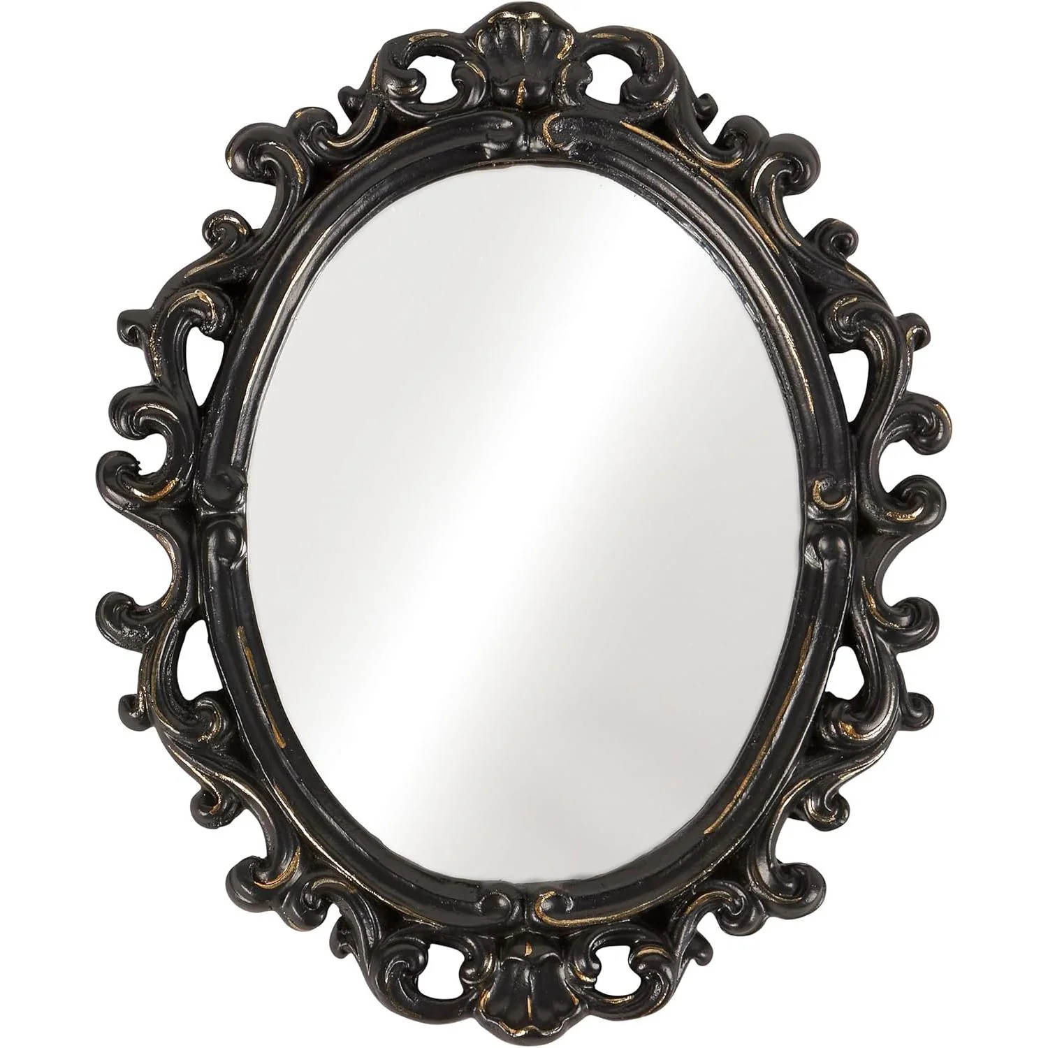 Black Filigree Mini Oval Mirror | Vintage Small Moody Gothic Wall Mirror 7.75" L x 6.25" W - Image 2