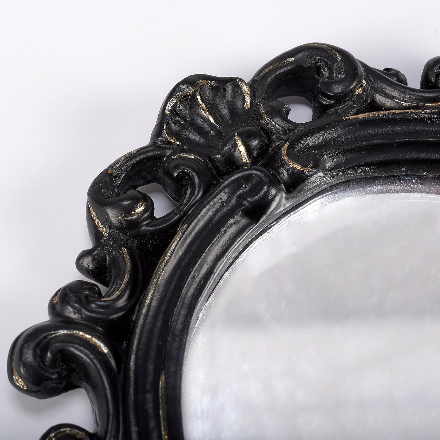 Black Filigree Mini Oval Mirror | Vintage Small Moody Gothic Wall Mirror 7.75" L x 6.25" W - Image 3