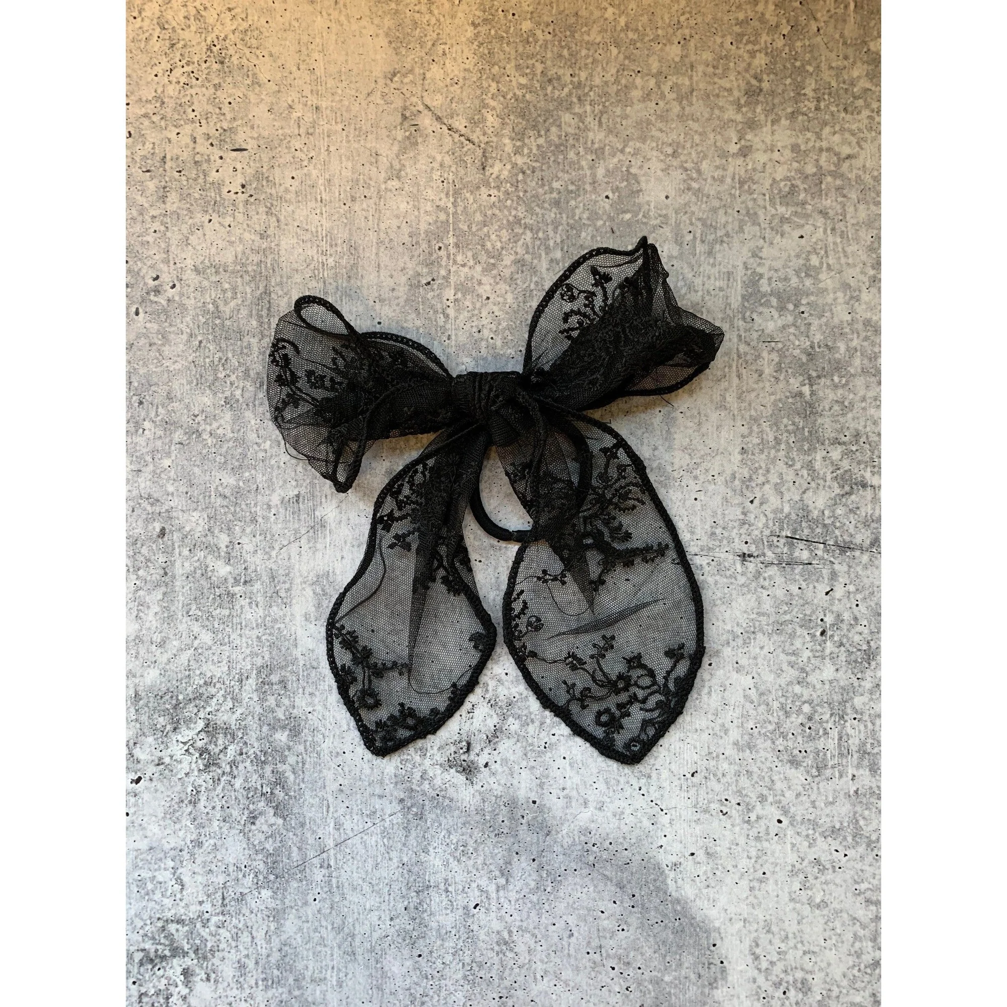 Black Lace Hair Bow with Hair Elastic - Image 2