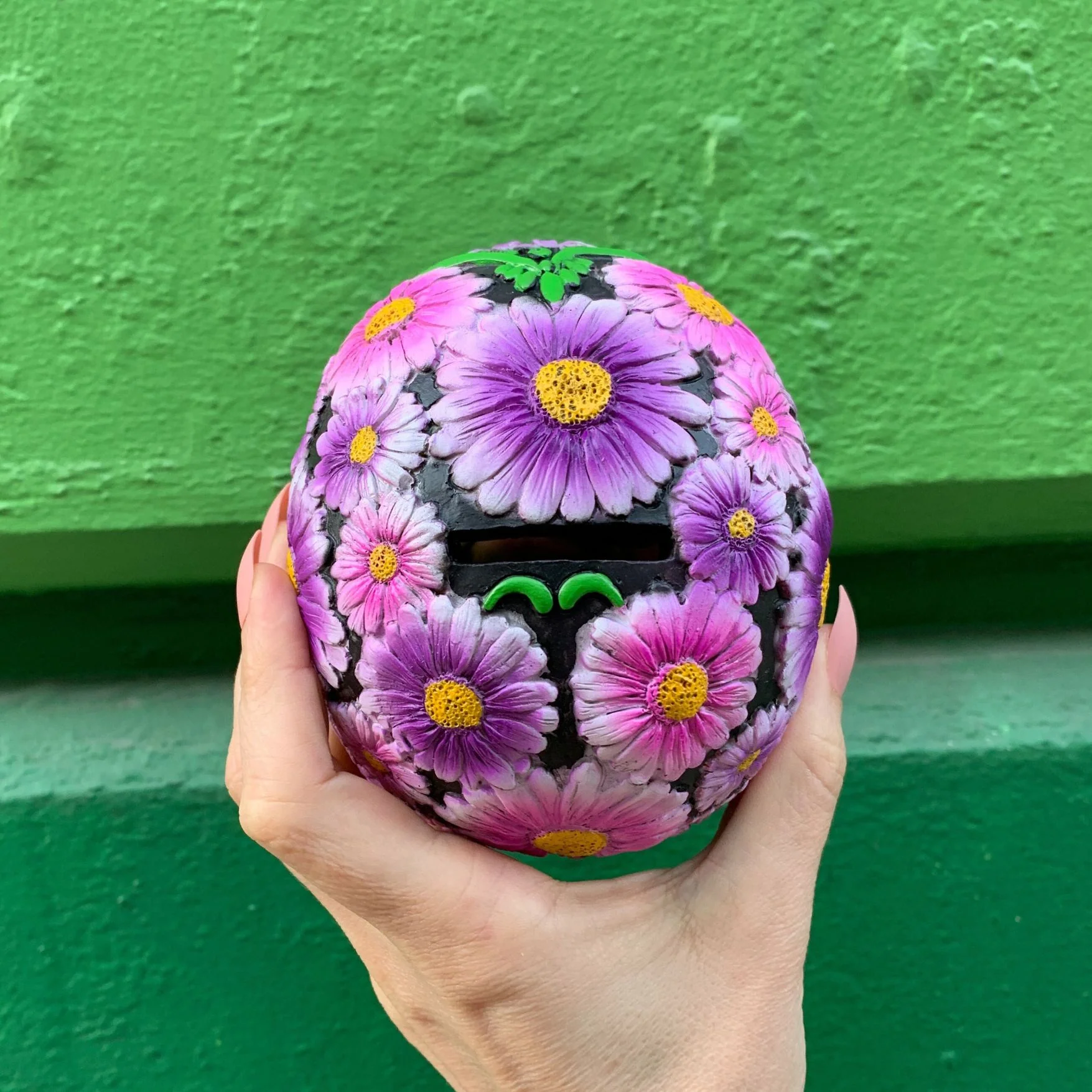 Black and Pink Floral Sugar Skull Resin Coin Bank | Halloween Theme Penny Money Container - Image 4