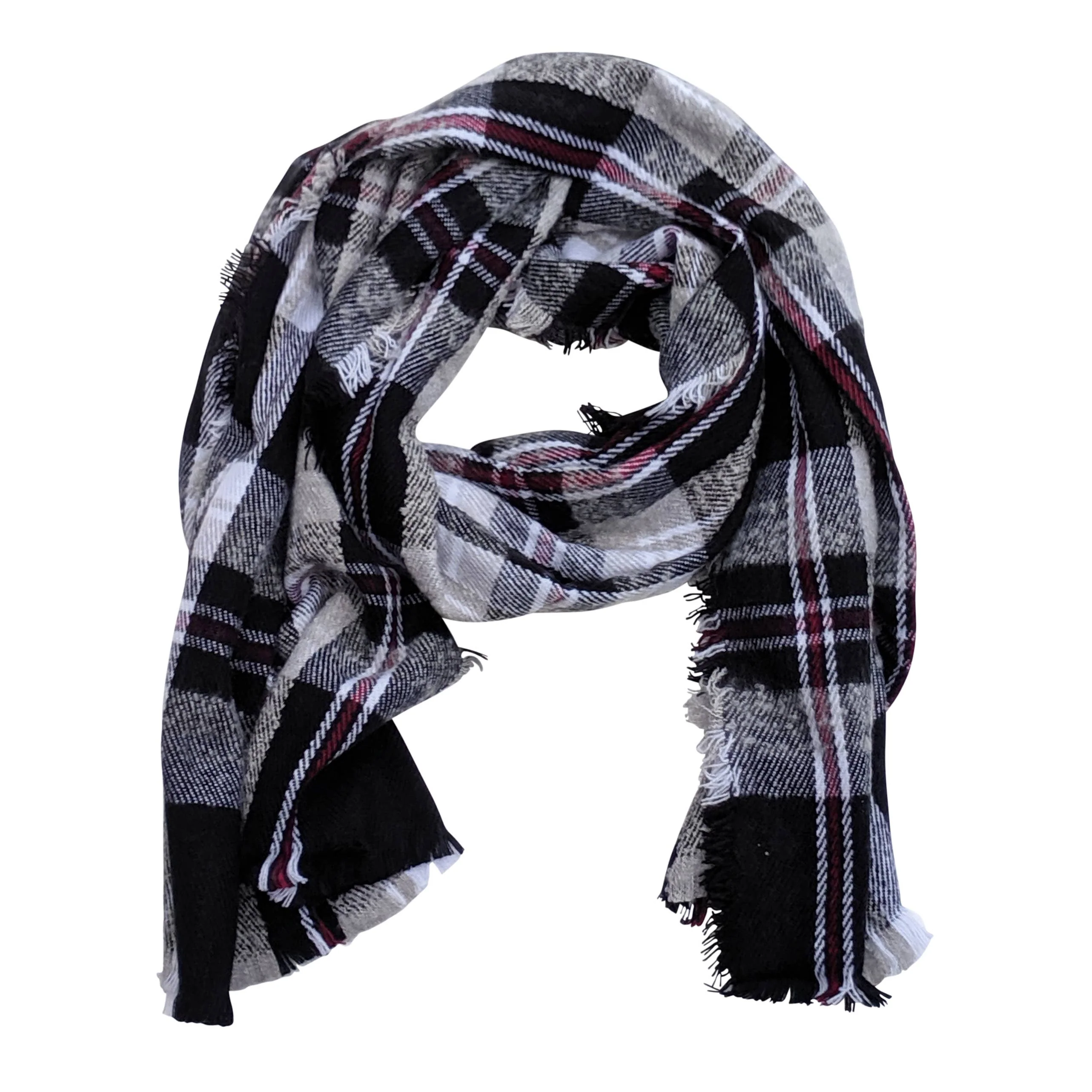 Black Plaid Classic Warm and Cozy Unisex Blanket Scarf | 28" x 71" - Image 2