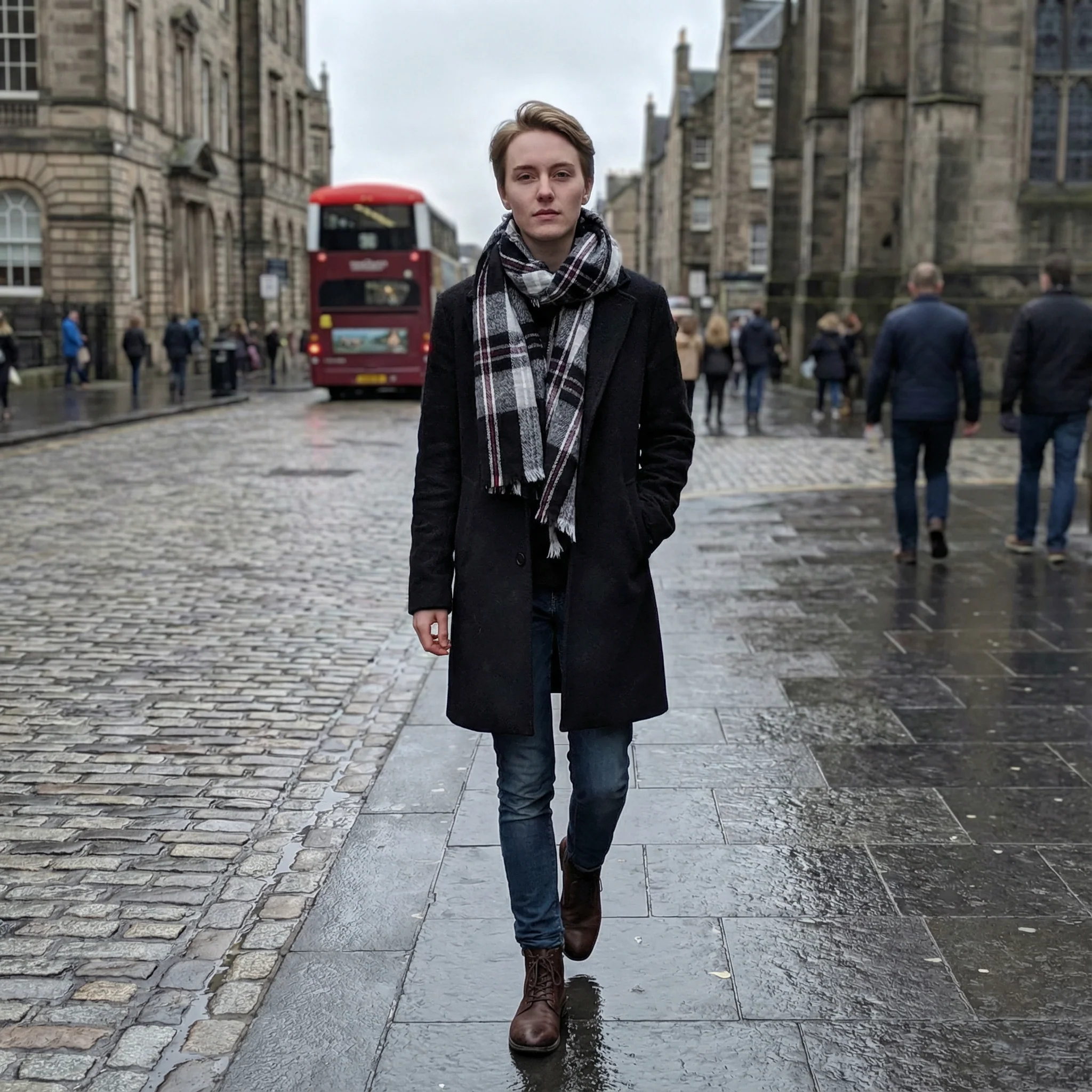Black Plaid Classic Warm and Cozy Unisex Blanket Scarf | 28" x 71" - Image 3