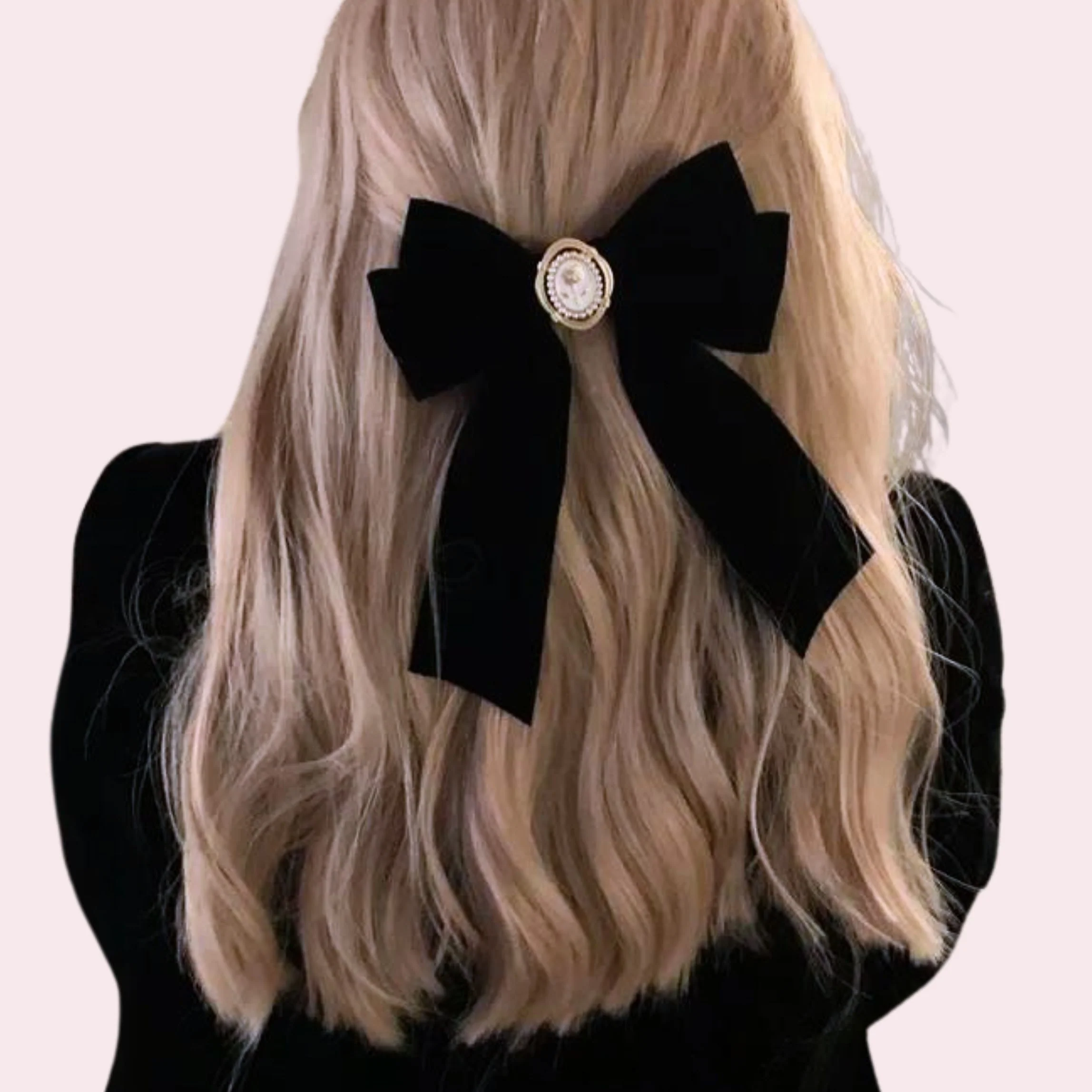 Black Velvet Cameo Hair Clip Bow - Image 3