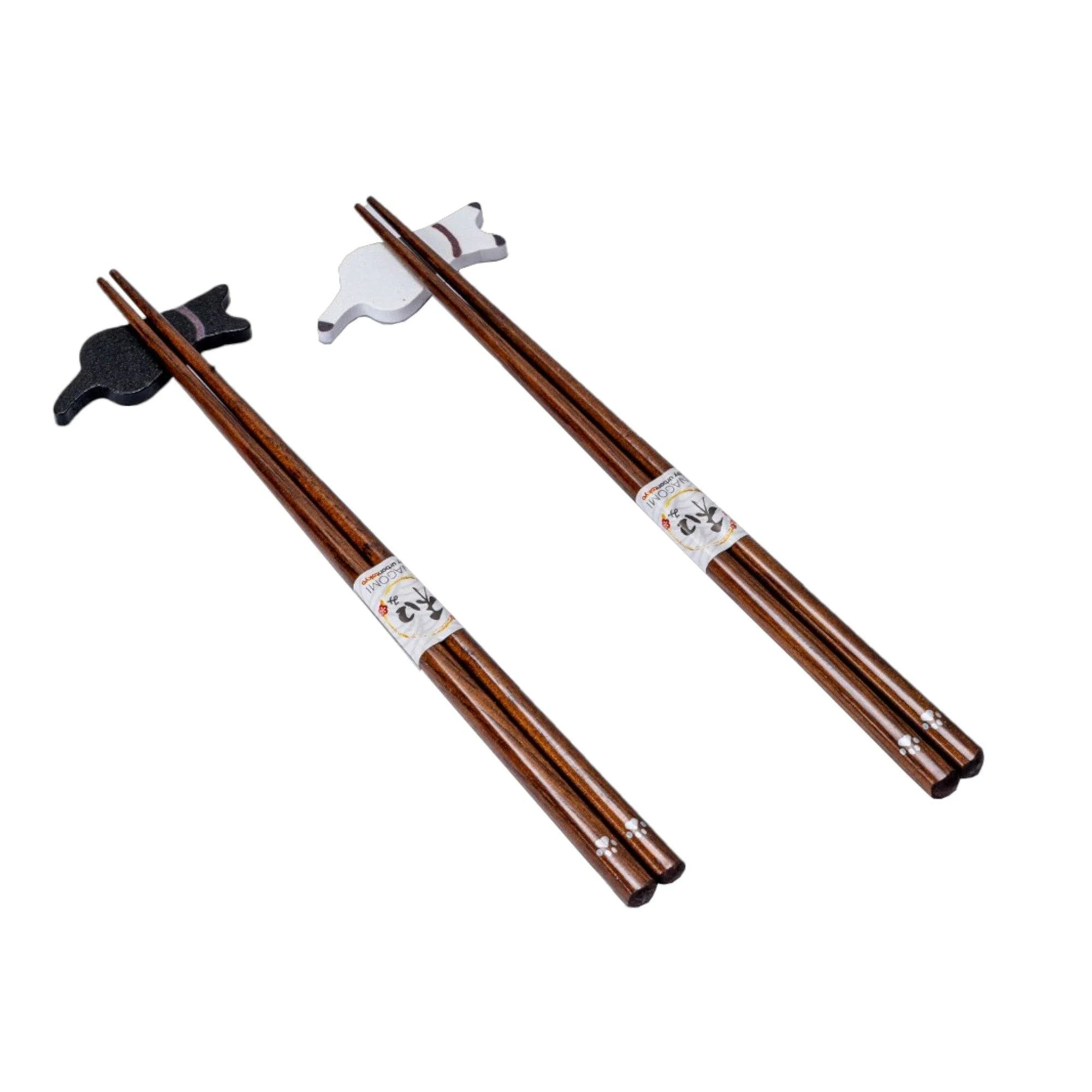 Japanese Black & White Cat Wooden Chopsticks Gift Set | 2 Pairs + Chopstick Rests - Image 3