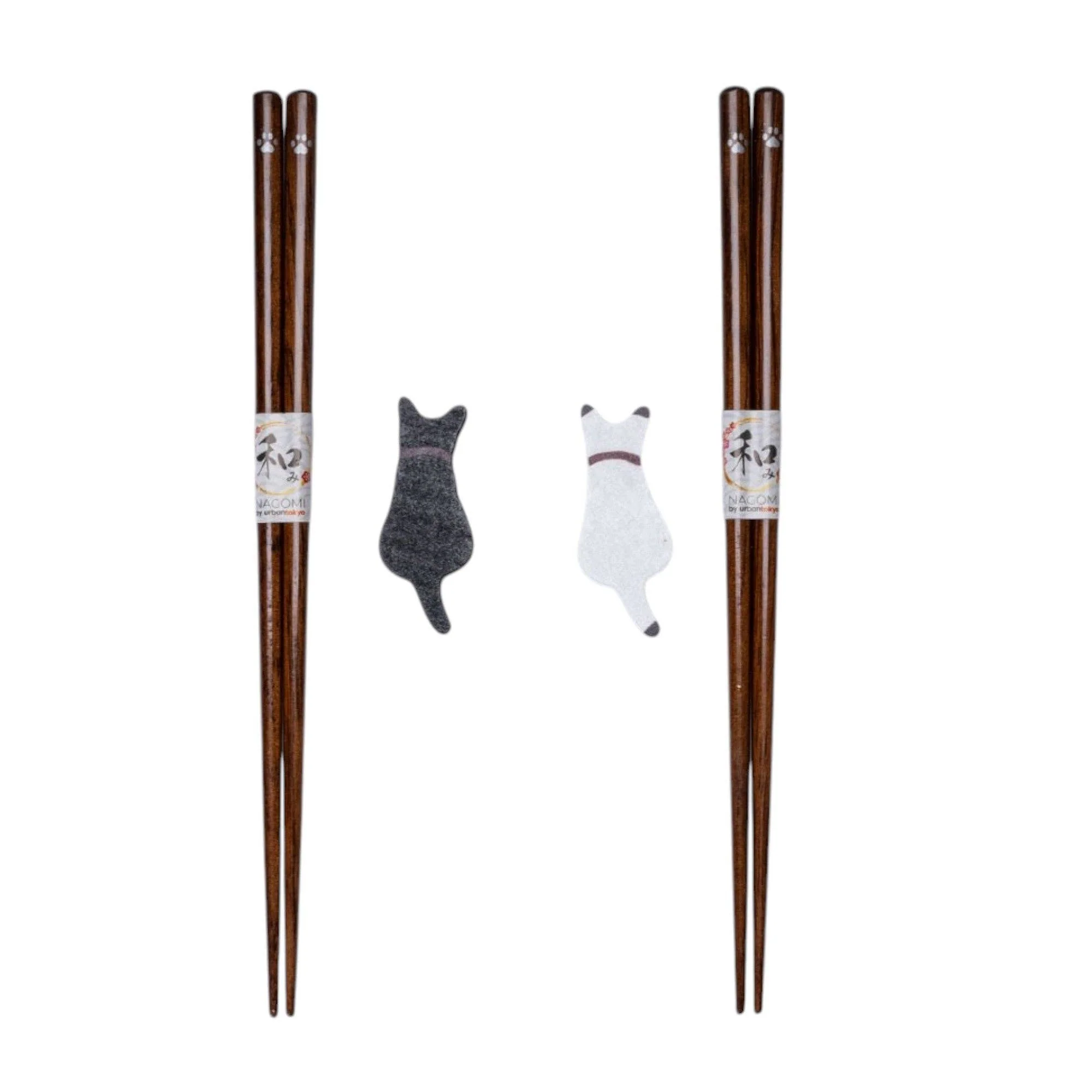 Japanese Black & White Cat Wooden Chopsticks Gift Set | 2 Pairs + Chopstick Rests - Image 4