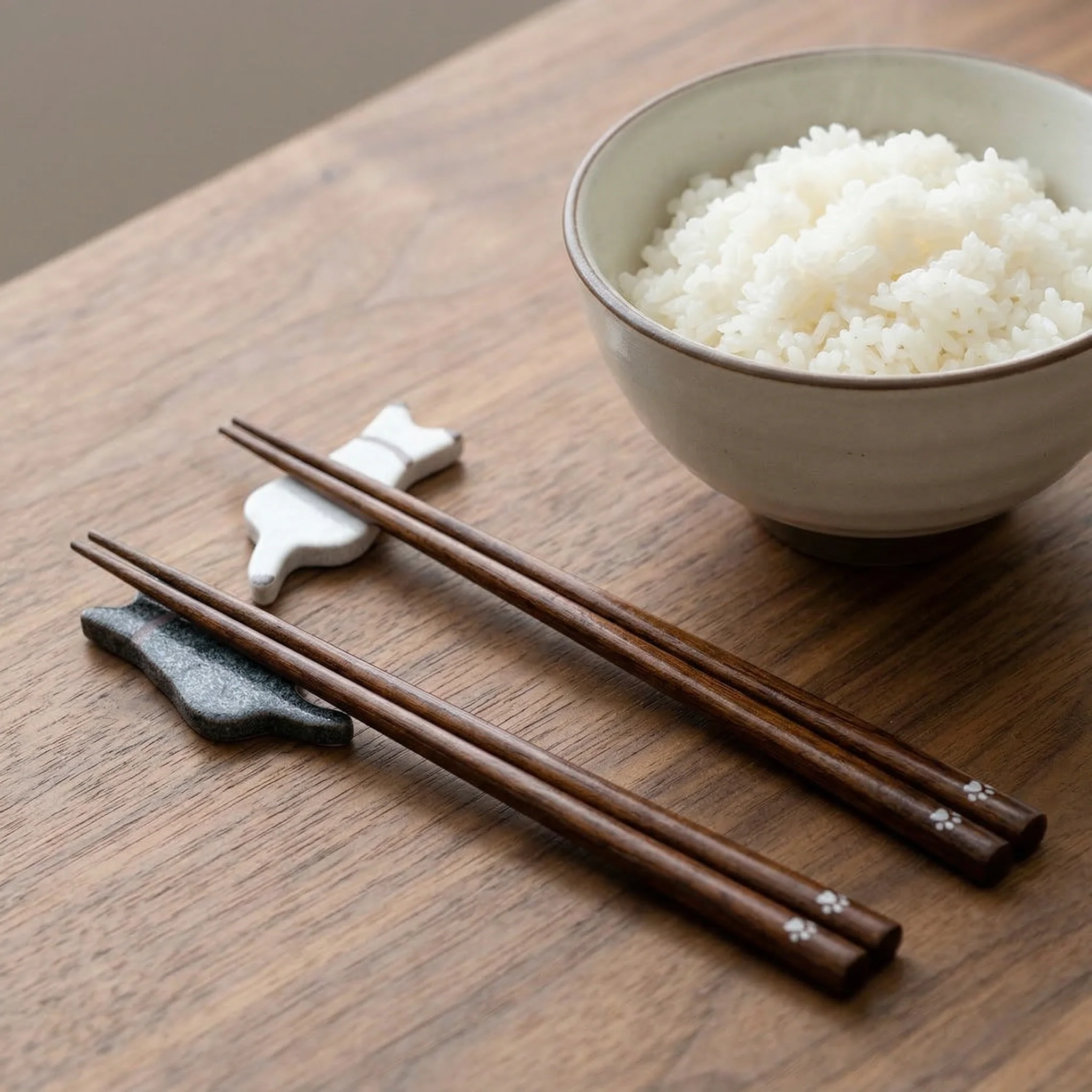 Japanese Black & White Cat Wooden Chopsticks Gift Set | 2 Pairs + Chopstick Rests - Image 6