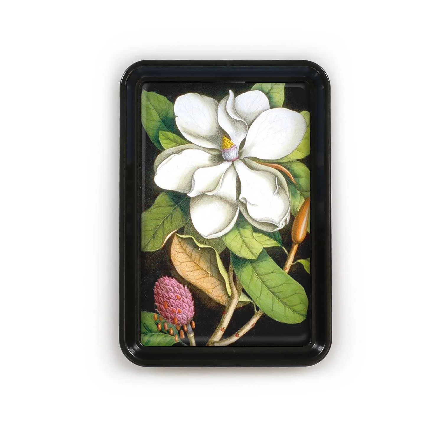 Black & White Magnolia Floral Tray | Classic Botanical Decorative Catchall - Image 2