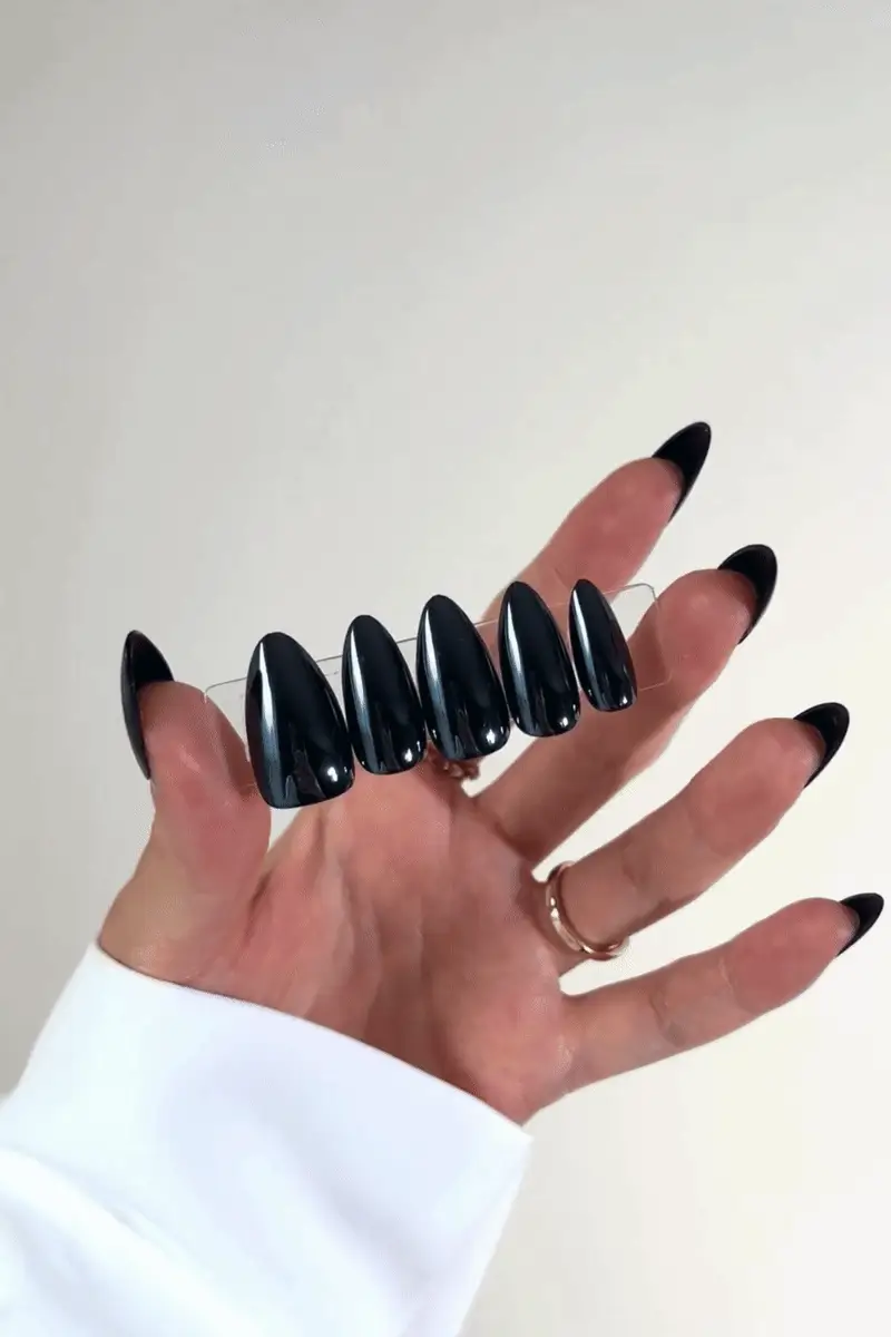 Blackberry Sugar Pop Press-On Nails | Deep Navy Nearly Black Gloss Nails | Reusable - Image 4
