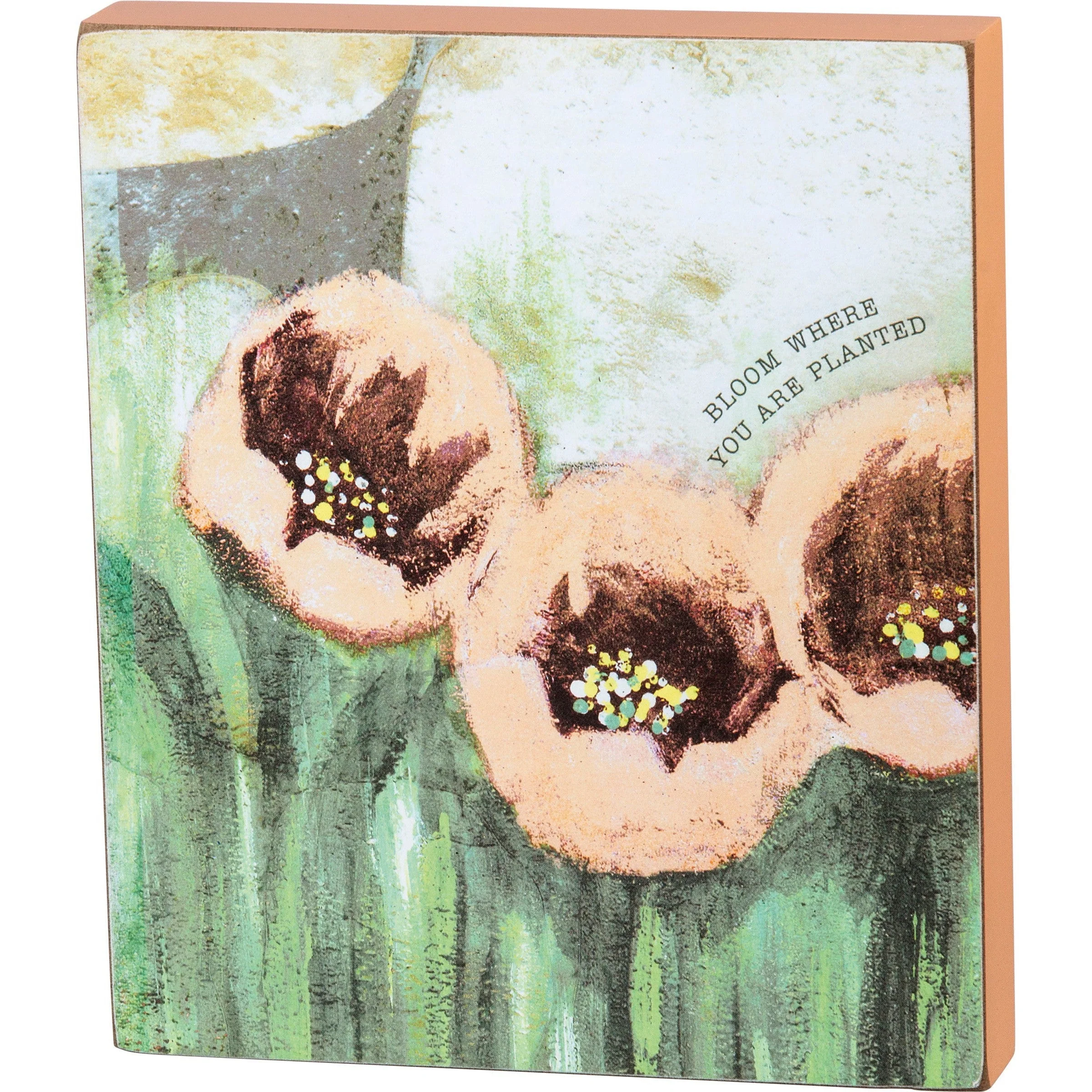 Bloom Where You Are Planted Inspo Block Sign | Floral Designs Wooden Desk Wall Decor | 6" x 7" - Image 2