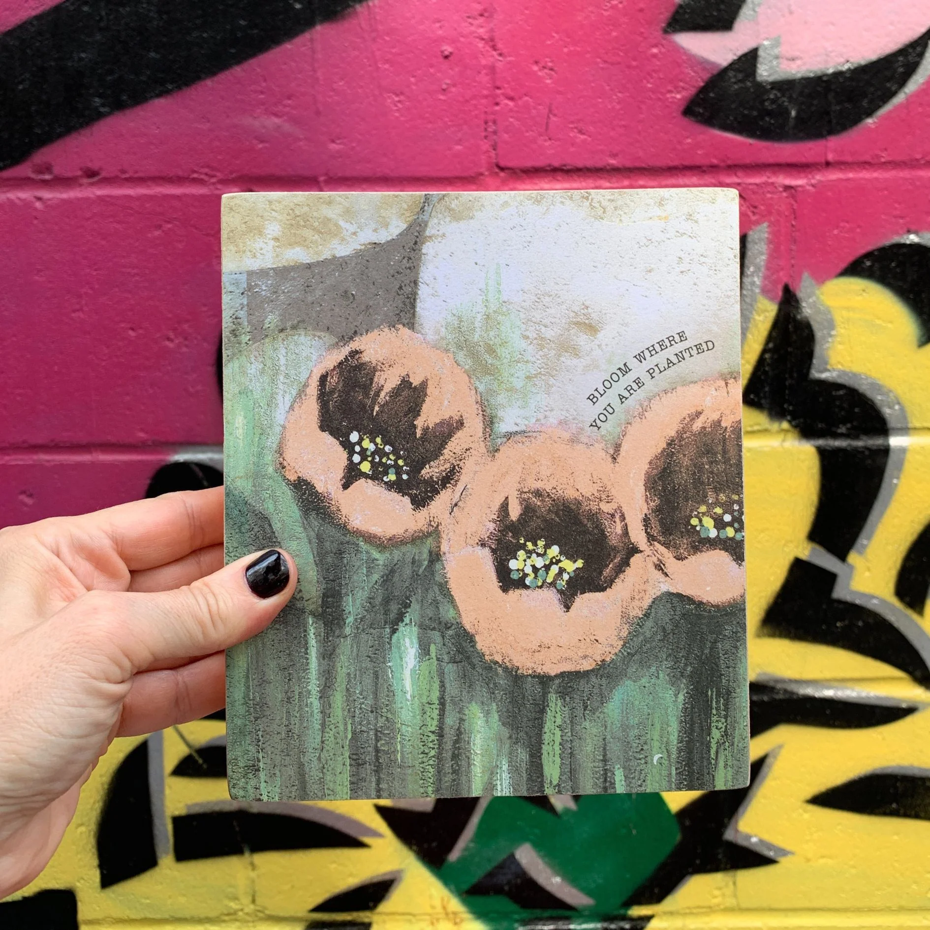 Bloom Where You Are Planted Inspo Block Sign | Floral Designs Wooden Desk Wall Decor | 6" x 7" - Image 5
