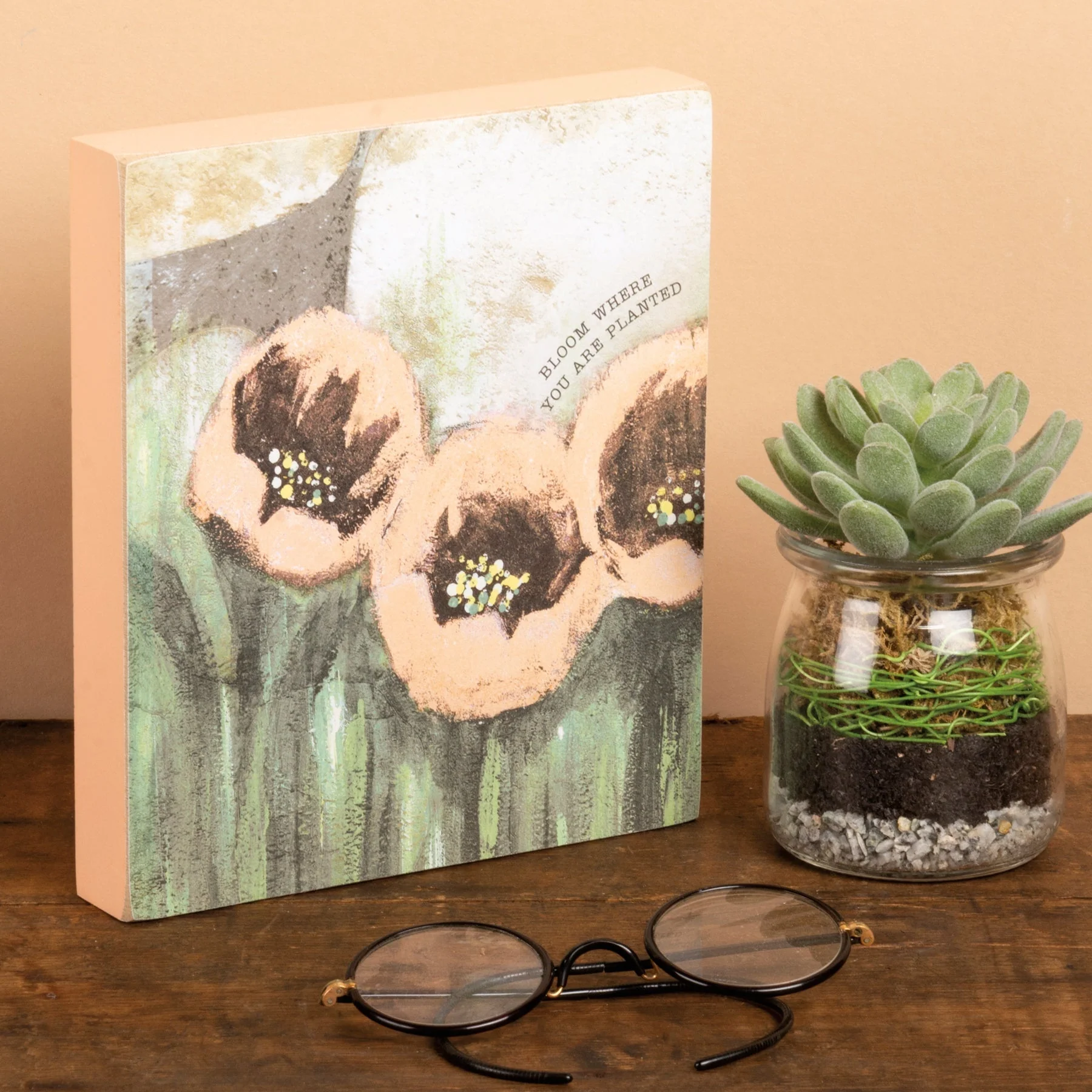 Bloom Where You Are Planted Inspo Block Sign | Floral Designs Wooden Desk Wall Decor | 6" x 7" - Image 6