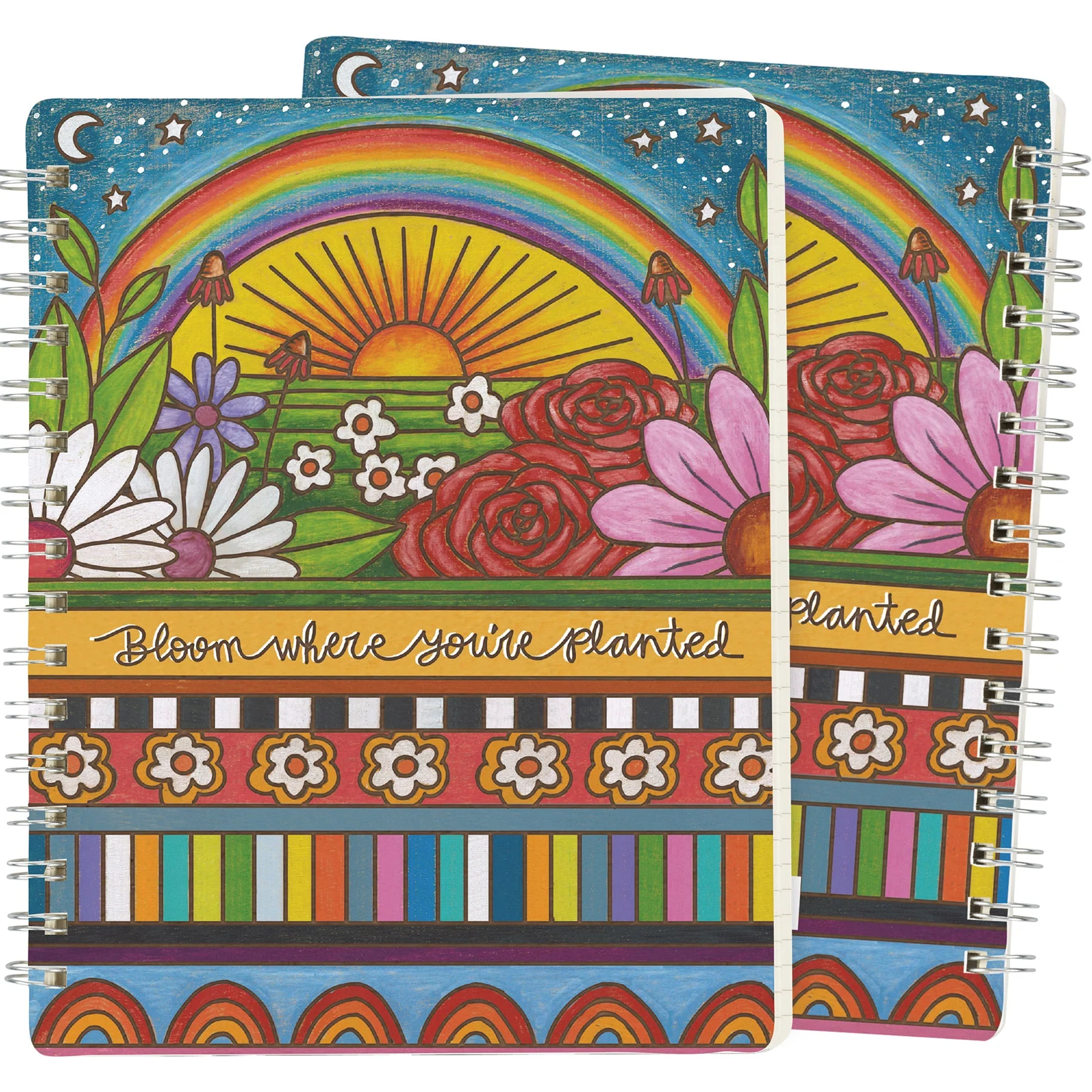 Bloom Where You're Planted Spiral Notebook | Woodburned Flowers & Rainbow Designs Journal - Image 2