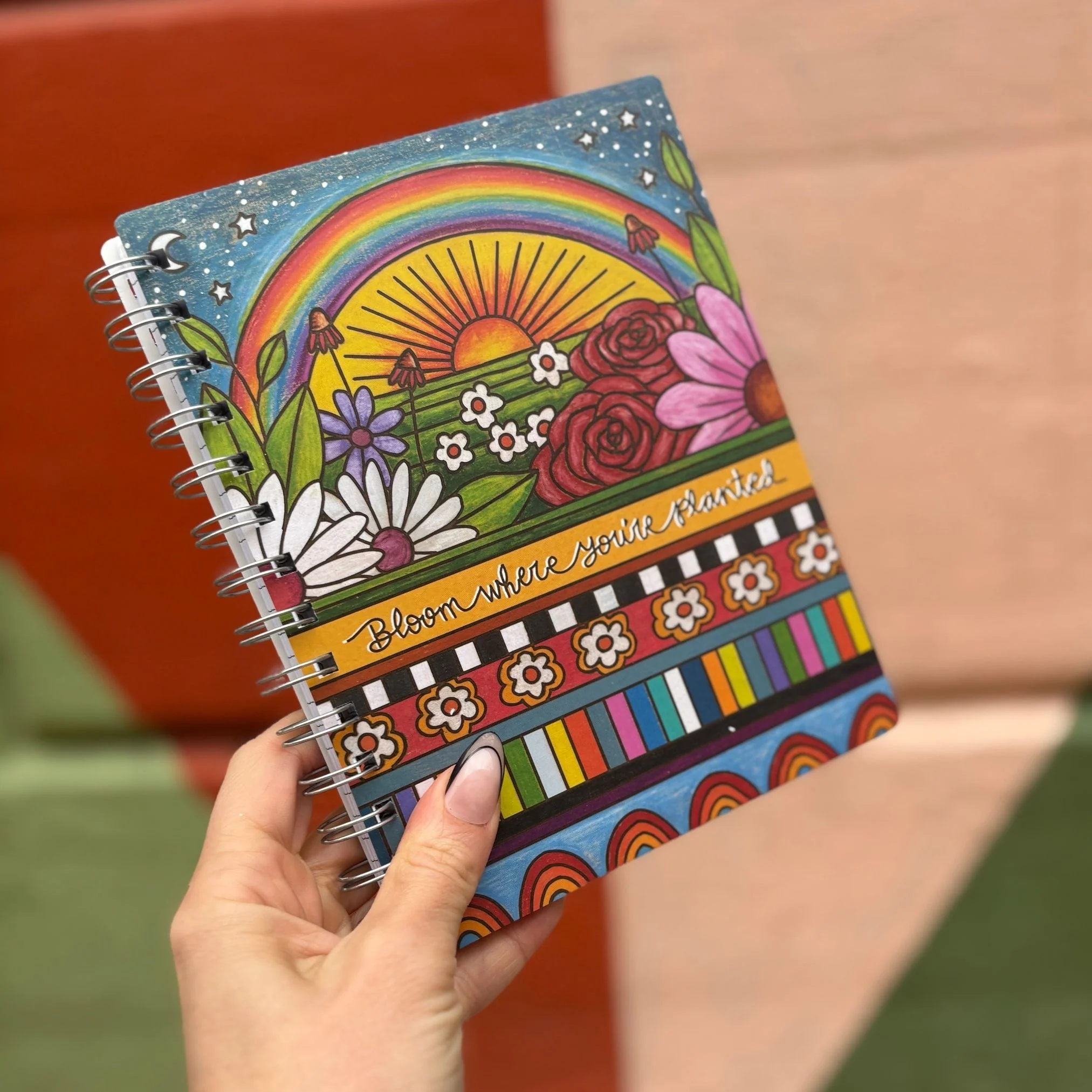 Bloom Where You're Planted Spiral Notebook | Woodburned Flowers & Rainbow Designs Journal - Image 4