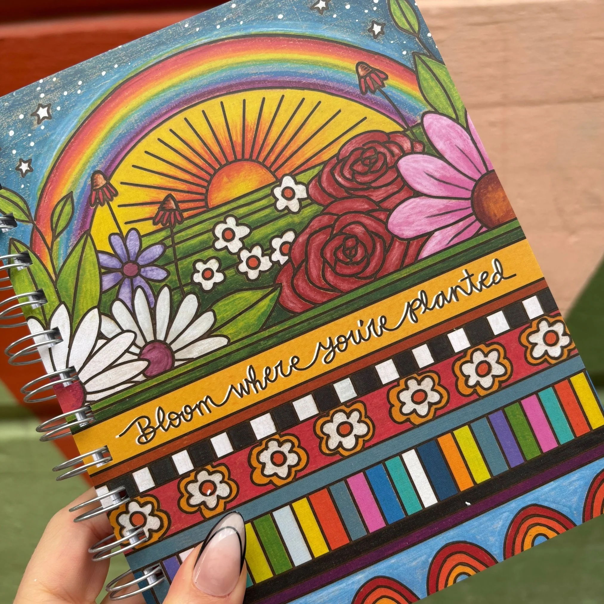 Bloom Where You're Planted Spiral Notebook | Woodburned Flowers & Rainbow Designs Journal - Image 5