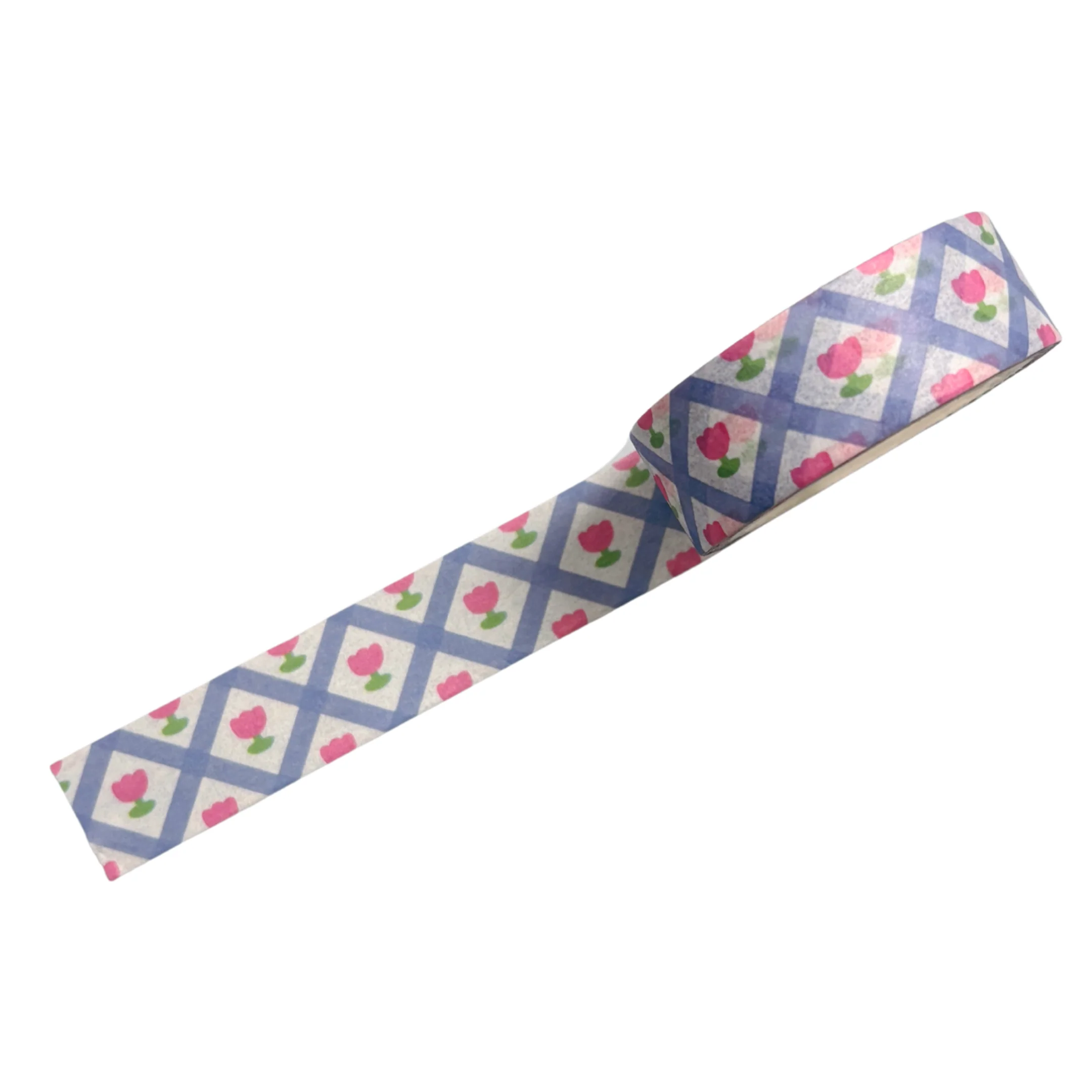 Blue Grid Tulips Washi Tape | Aesthetic Dopamine Y2K Decorative Masking Tape