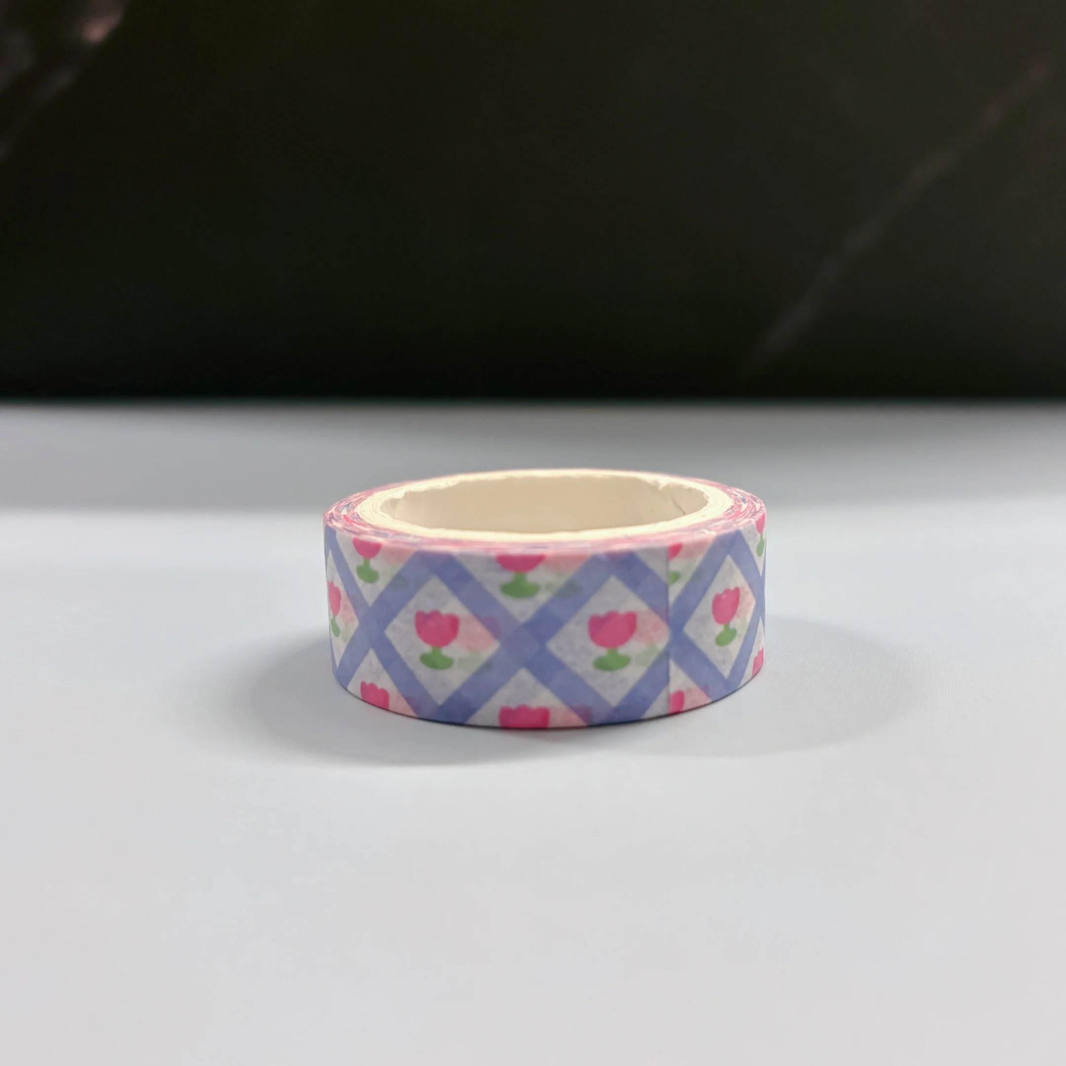 Blue Grid Tulips Washi Tape | Aesthetic Dopamine Y2K Decorative Masking Tape - Image 2