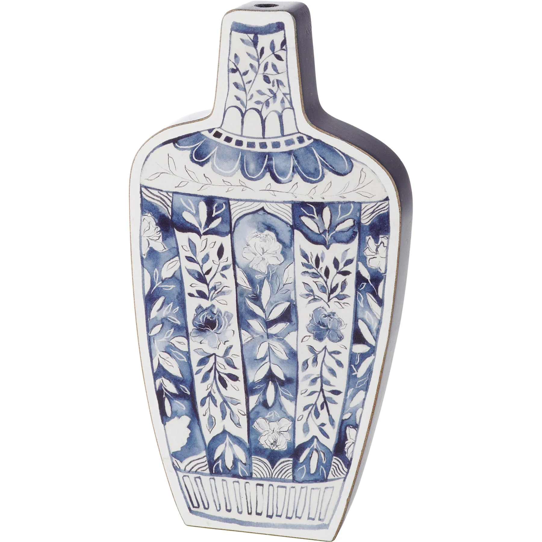 Blue Jar 2D Vase Shaped Wood Decor | Hand Painted Floral Designs | Decorative Wooden Ancient Vase Stander - Image 2