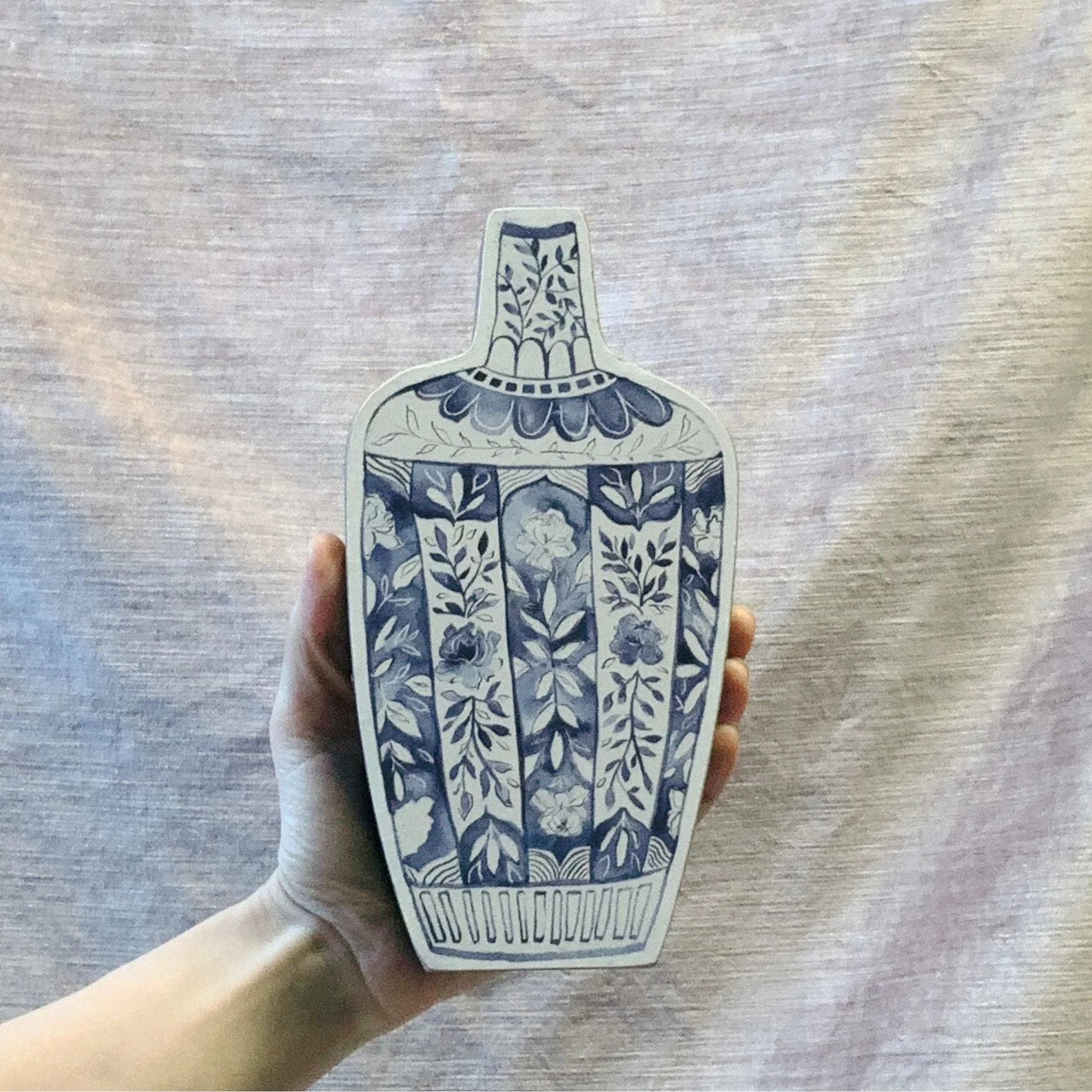 Blue Jar 2D Vase Shaped Wood Decor | Hand Painted Floral Designs | Decorative Wooden Ancient Vase Stander - Image 7