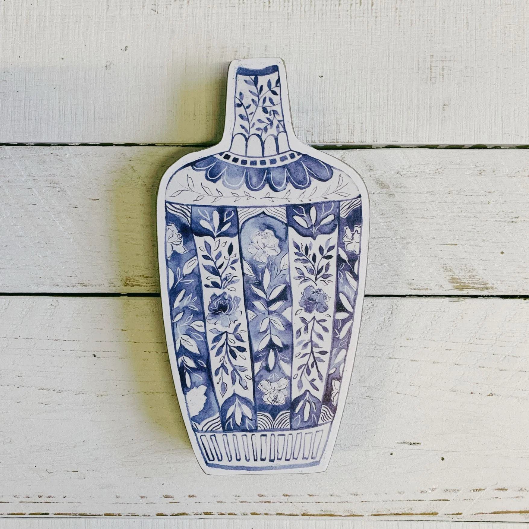 Blue Jar 2D Vase Shaped Wood Decor | Hand Painted Floral Designs | Decorative Wooden Ancient Vase Stander - Image 8