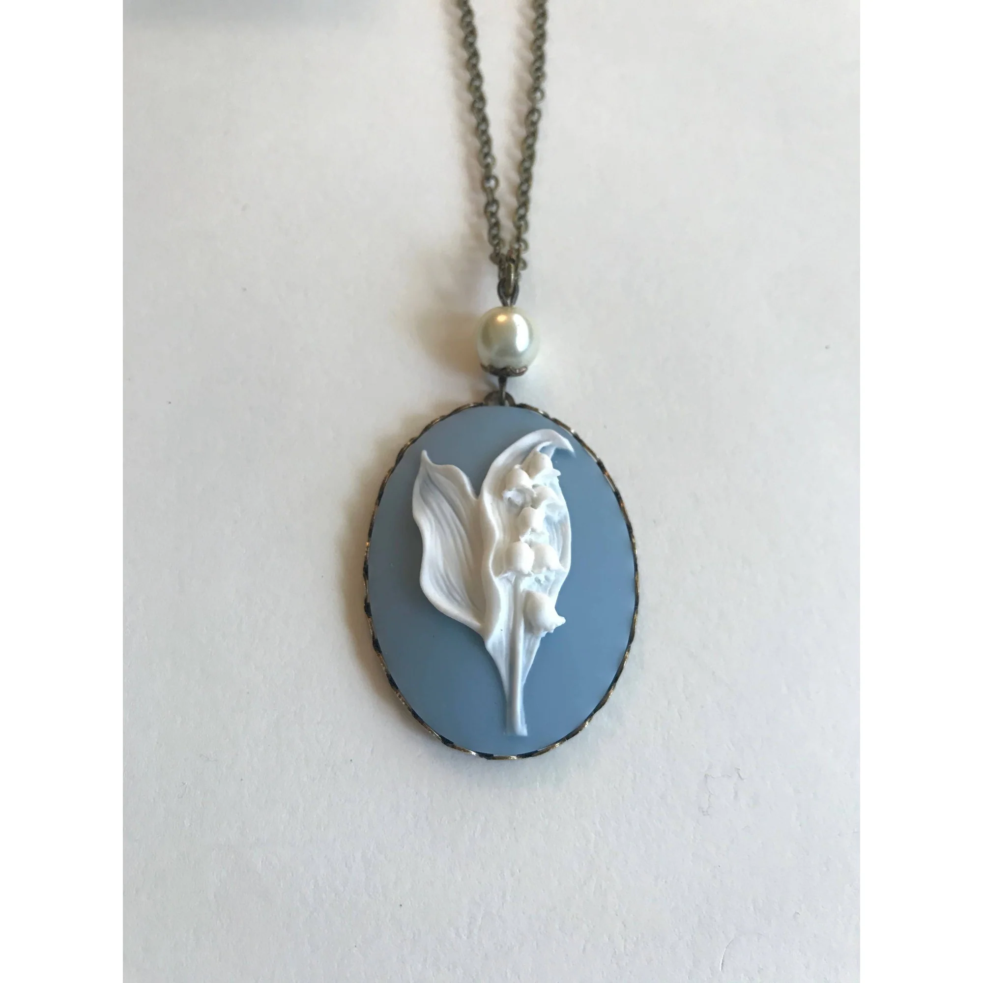 Blue Lily Of The Valley Cameo Necklace - Image 2