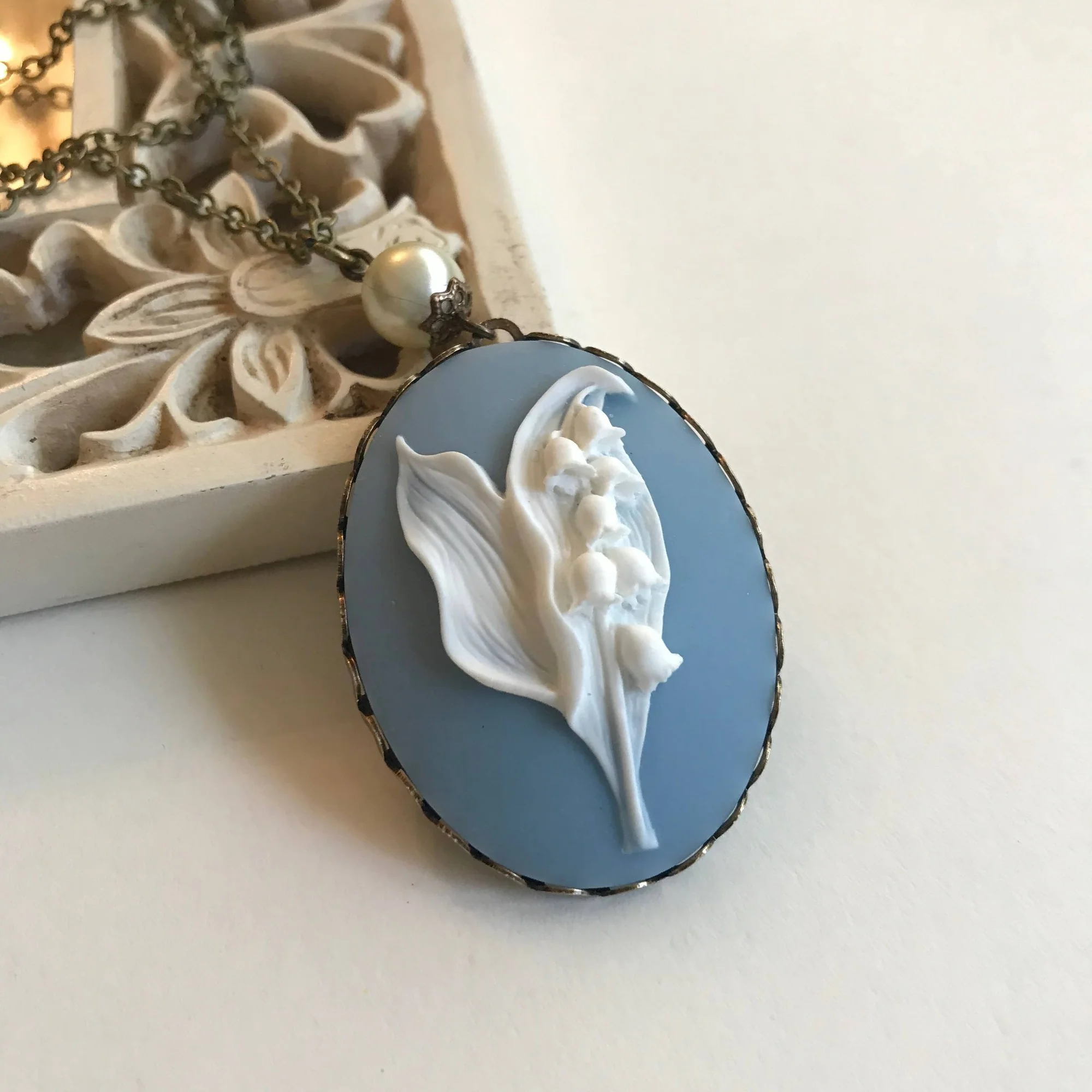 Blue Lily Of The Valley Cameo Necklace - Image 3