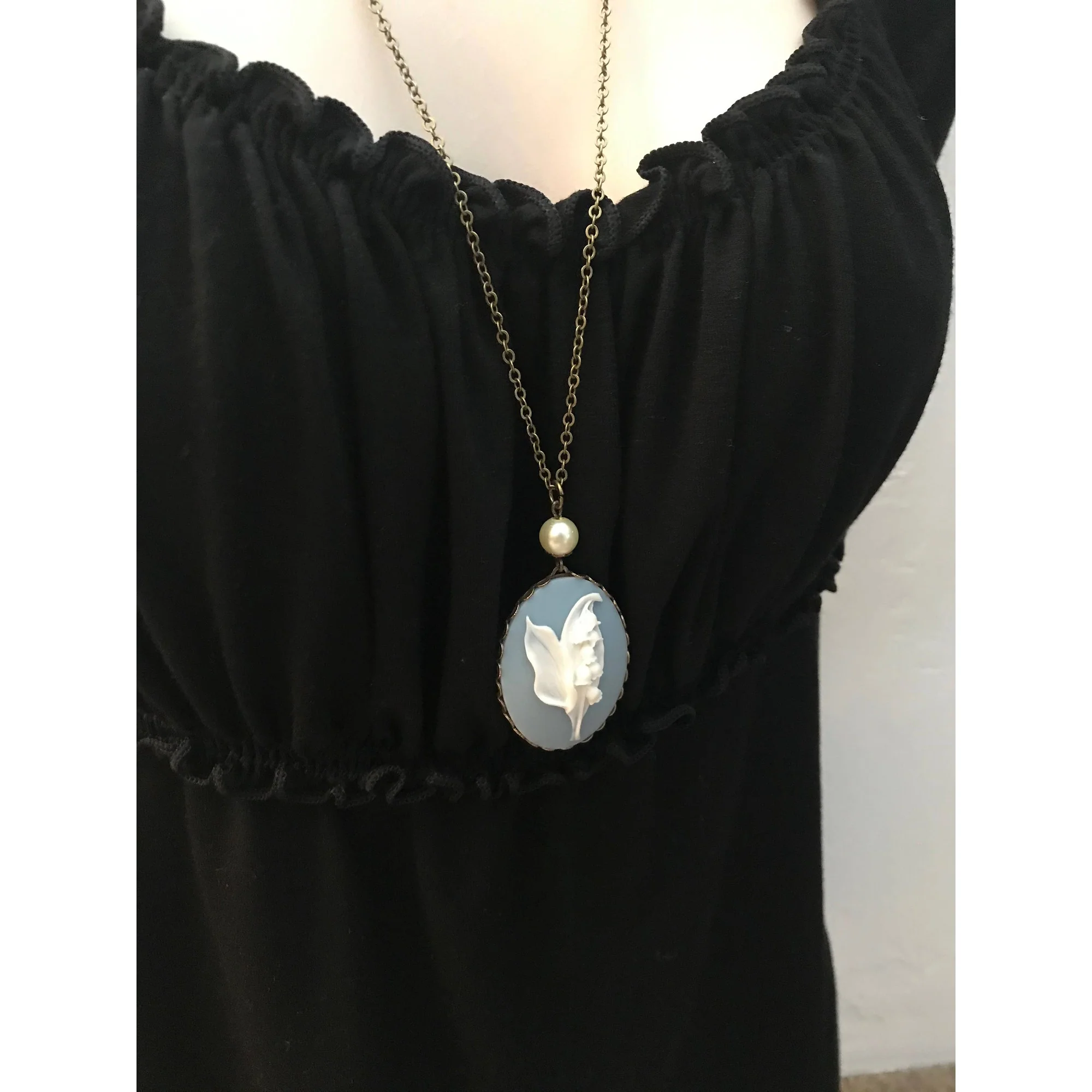 Blue Lily Of The Valley Cameo Necklace - Image 4