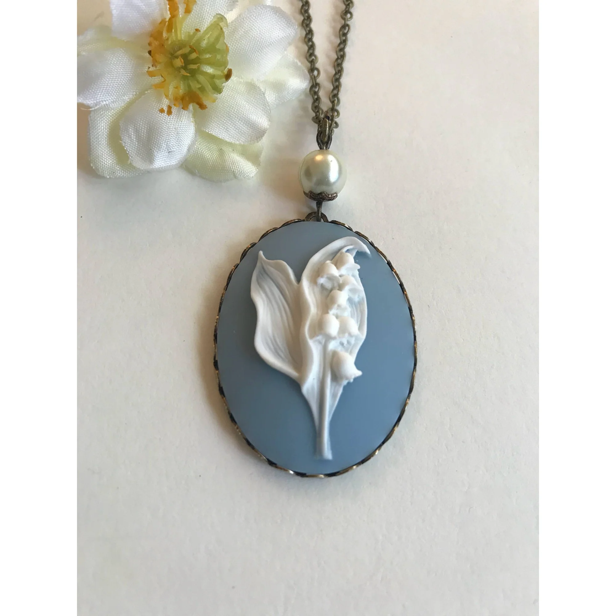 Blue Lily Of The Valley Cameo Necklace - Image 5