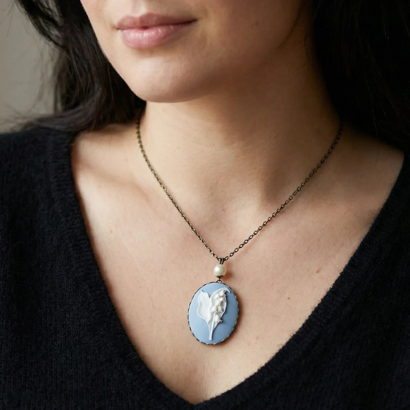 Blue Lily Of The Valley Cameo Necklace - Image 7