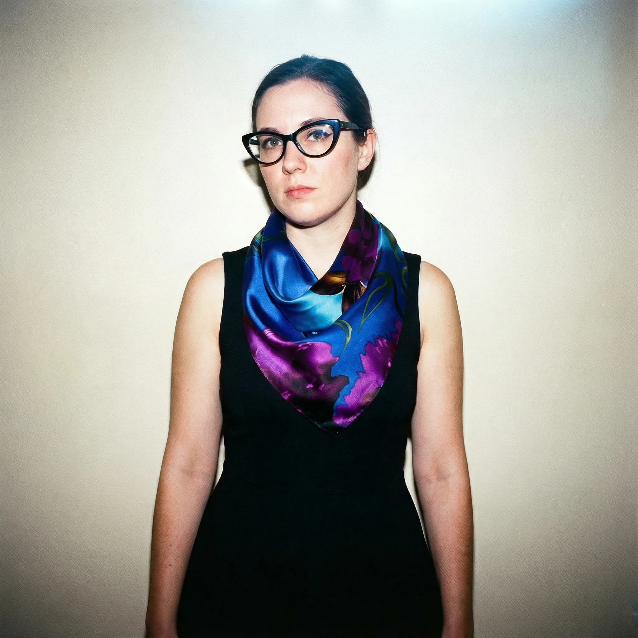 Blue & Purple Satin Pre-Tied Necklace Style Scarf with Magnetic Closure - Image 4
