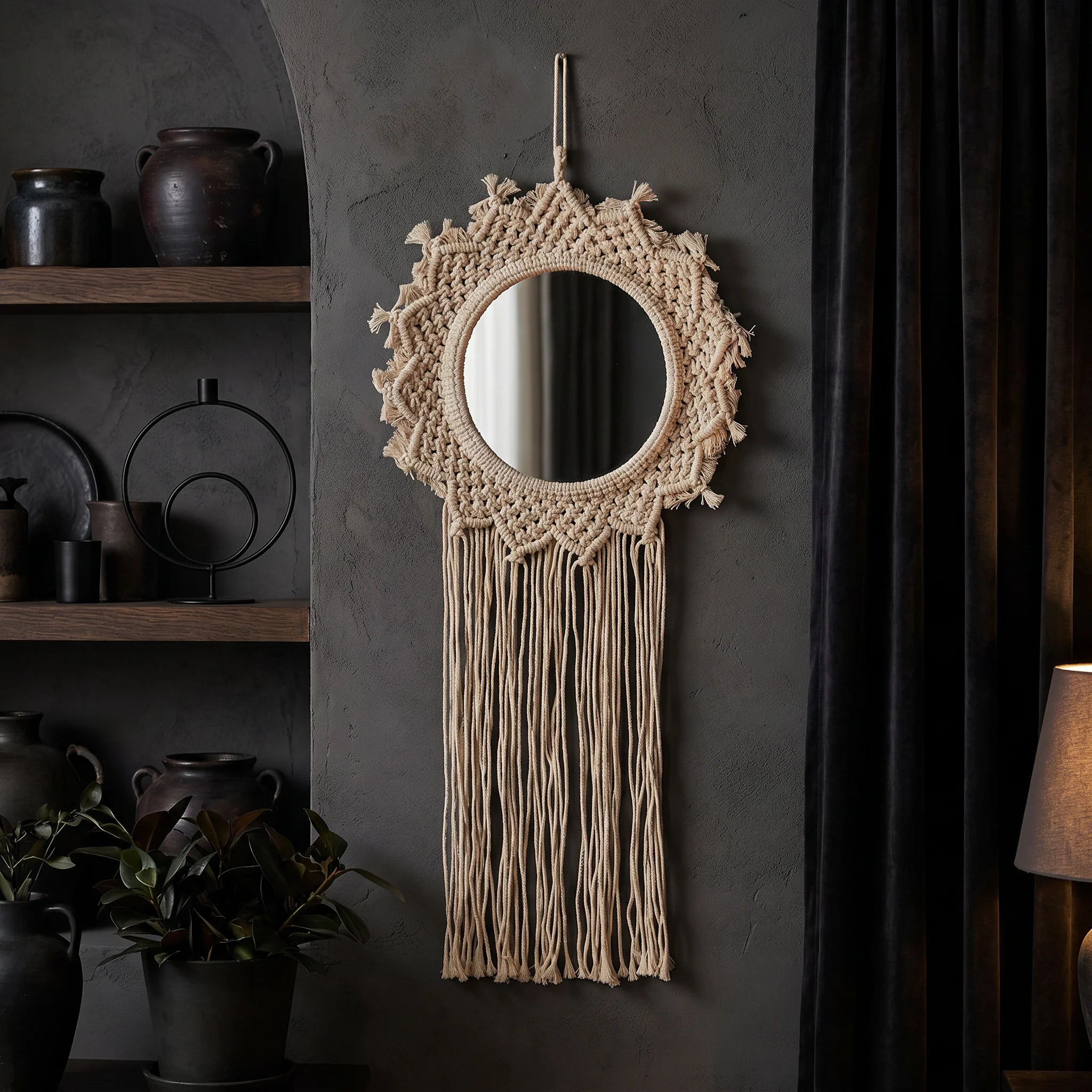 Bohemian Style Hanging Mirror | Wall Hanging Macrame Decor | 12.2" x 25.2"