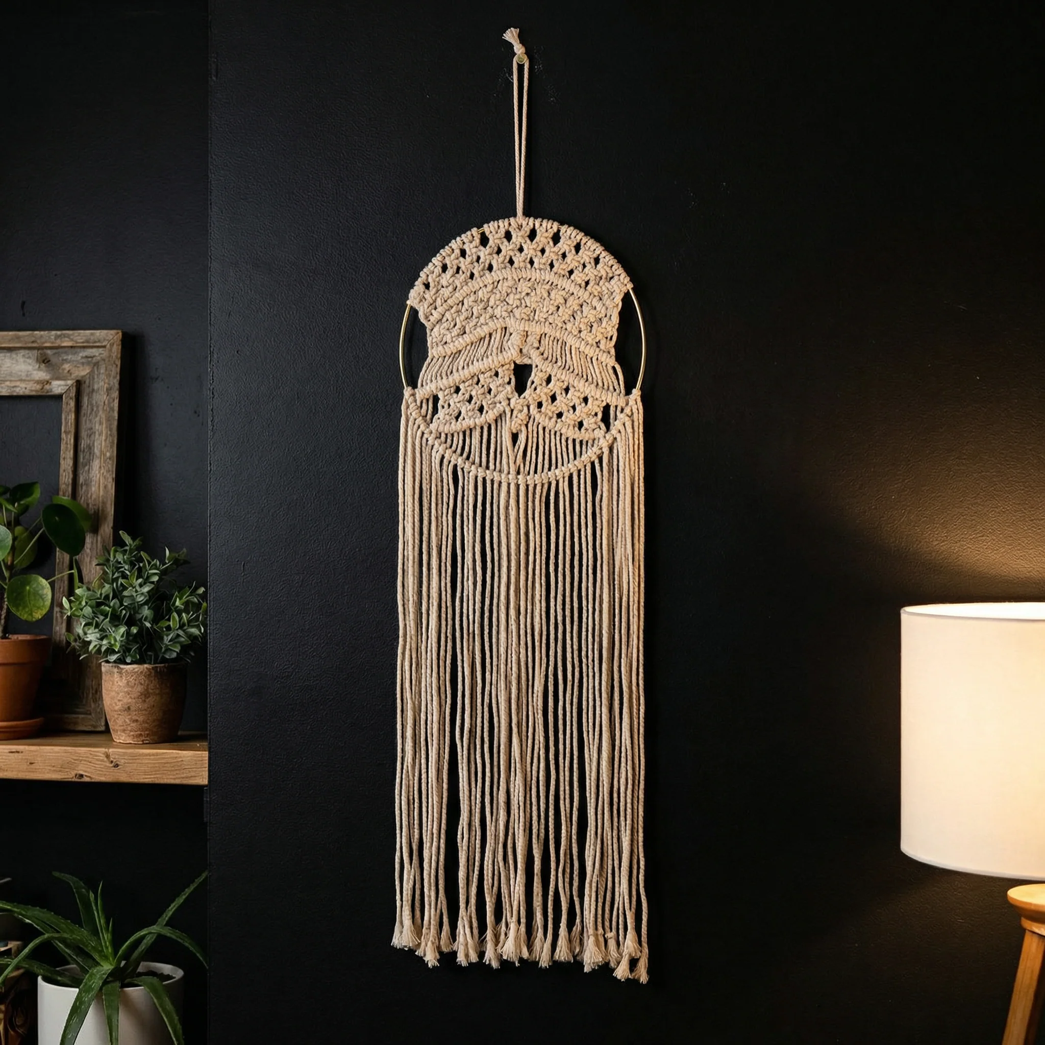 Round Hoop Macrame Bohemian Decor | Decorative Macrame Wall Hanging | 10" x 27.5" - Image 4