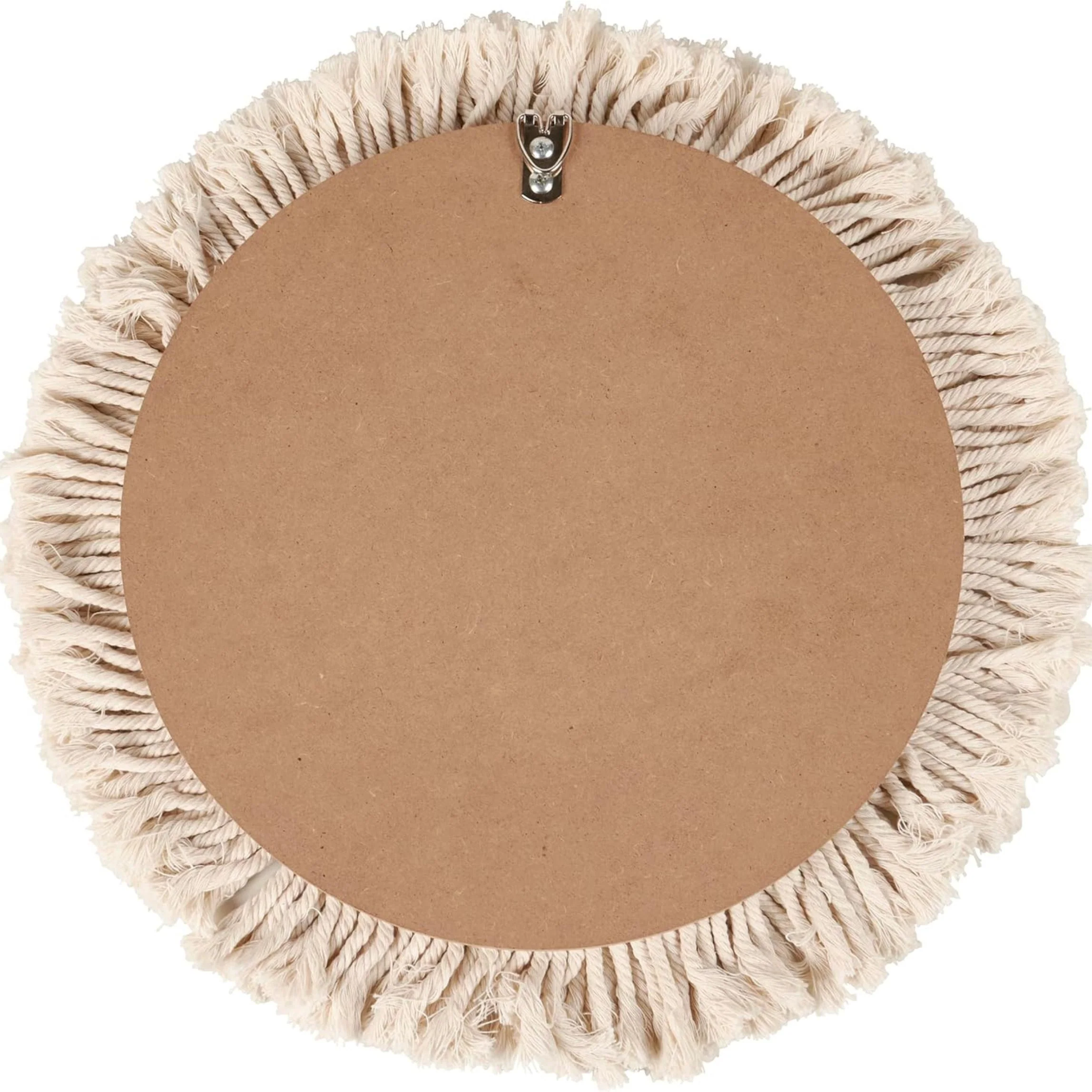 Boho Beaded Fringe Round Wall Mirror | Cotton Fringe & Wooden Bead Decorative Mirror - Image 4
