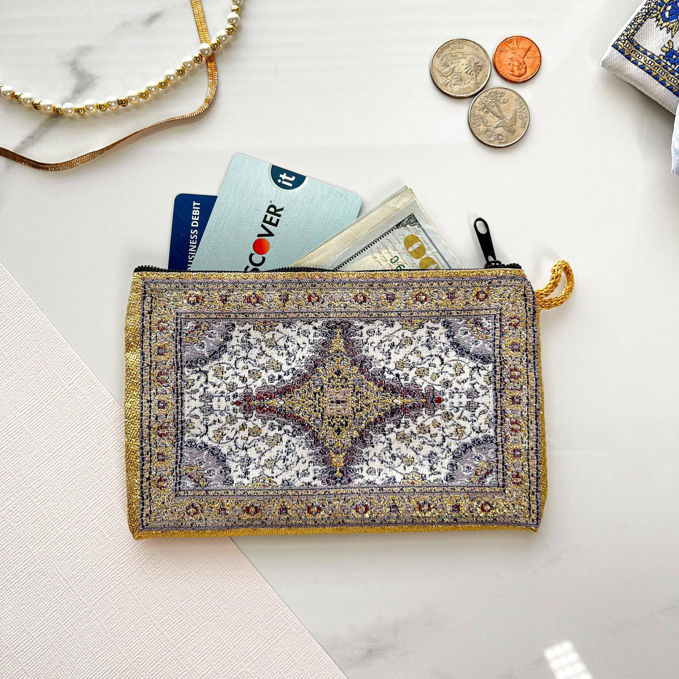 Boho Fabric Pouch Cute Coin Purse Handmade Pouch | Wallet Zippered Organizer | Handmade in Turkey | 4" x 5" - Image 2