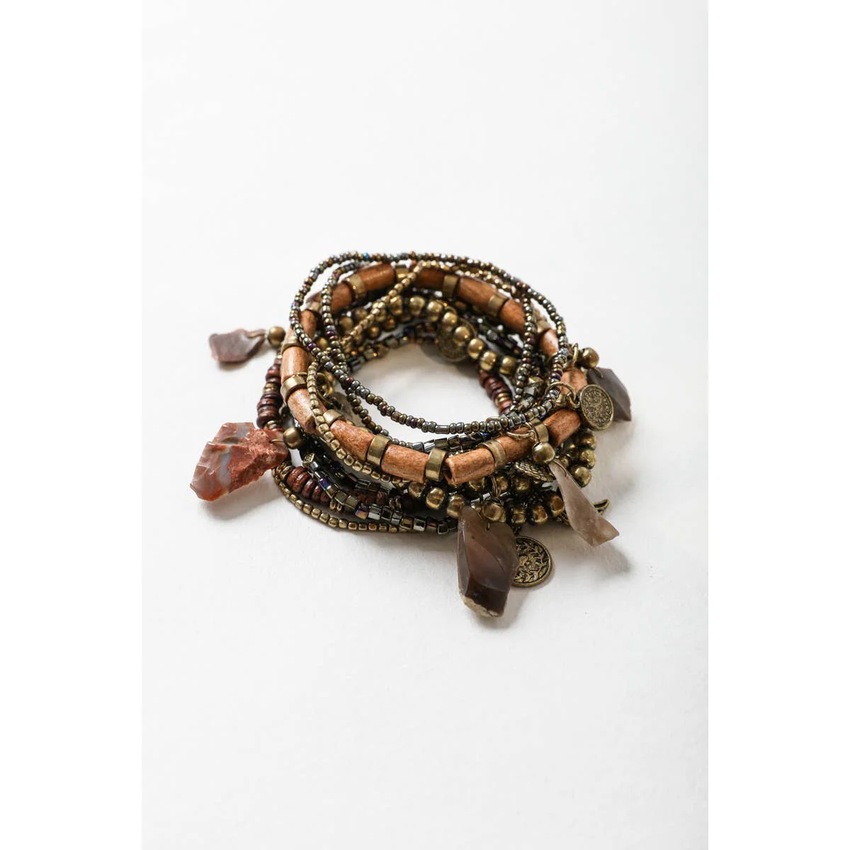 Boho Stone and Bead Stack of 10 Bracelets | Stretch Stackable Jewelry - Image 4
