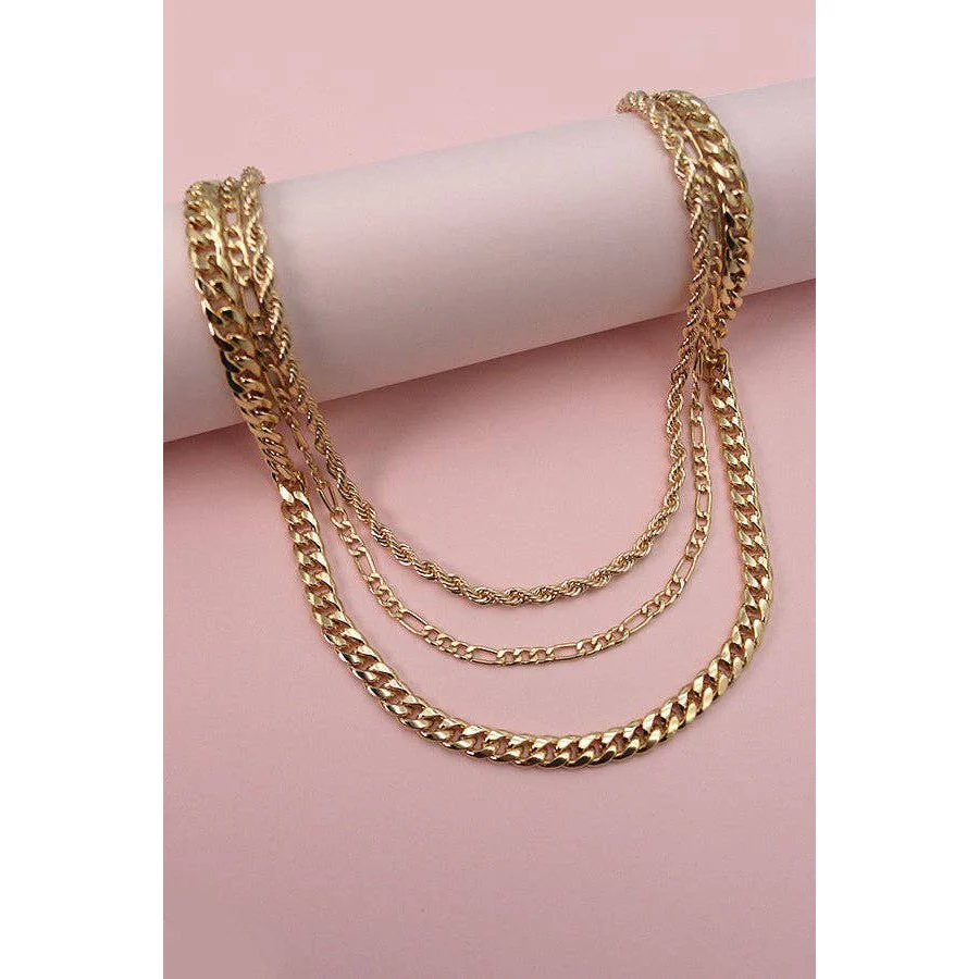 Bold Multi Rope Chain Layer Necklace | Gold Tone Triple Chain Fashion Jewelry - Image 2