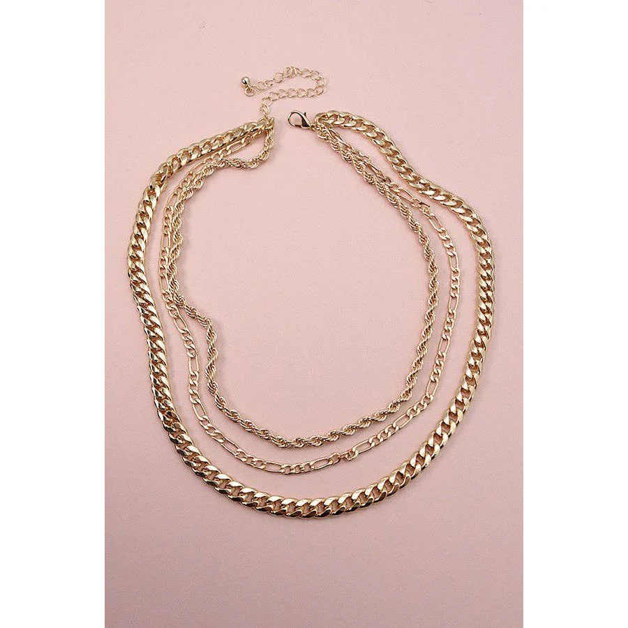 Bold Multi Rope Chain Layer Necklace | Gold Tone Triple Chain Fashion Jewelry - Image 3